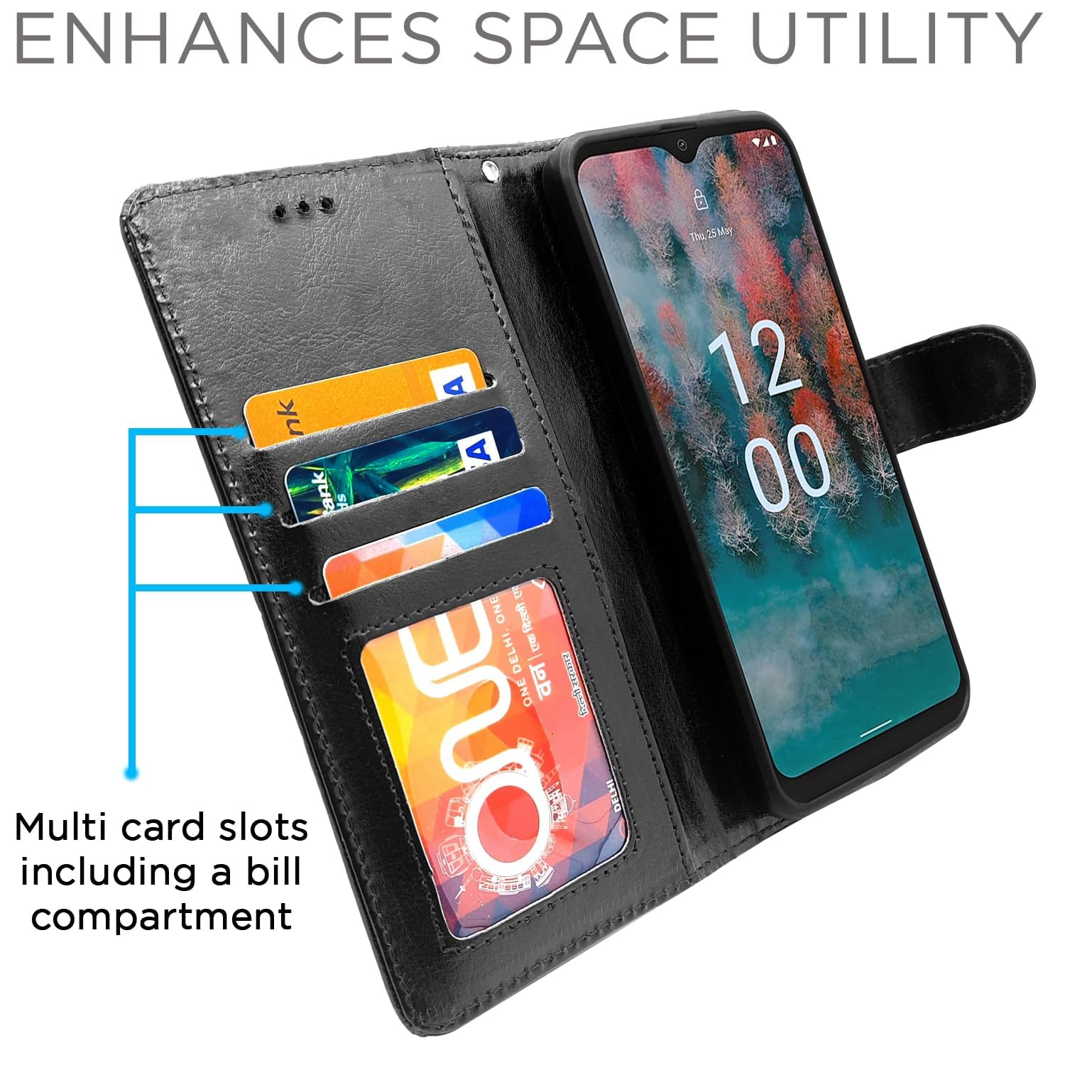 Pikkme black Wallet flip cover for Nokia C12/C12 Pro – photo 3