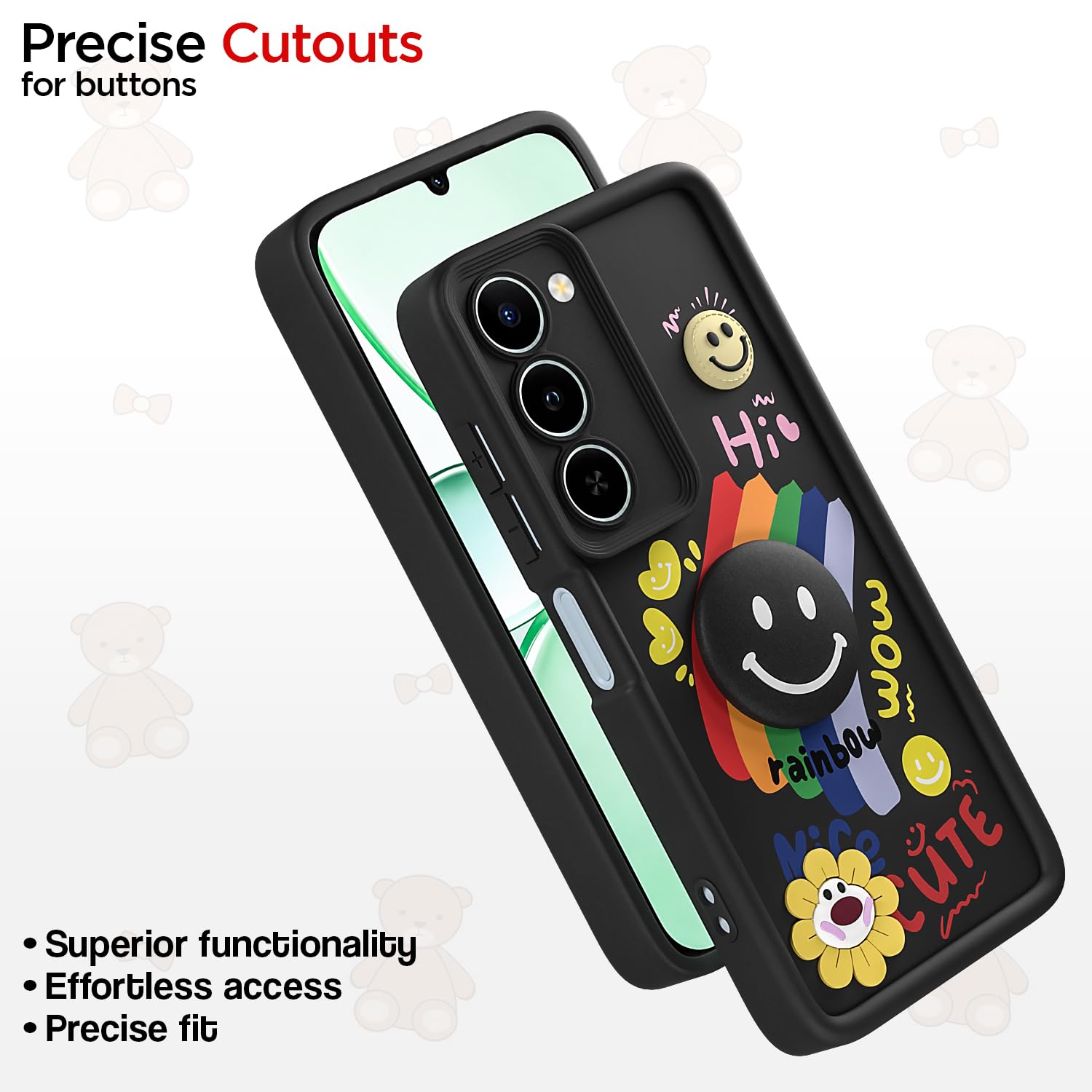Pikkme Realme P4 Lite/C83 5G Smile Rainbow black mobile cover – photo 6