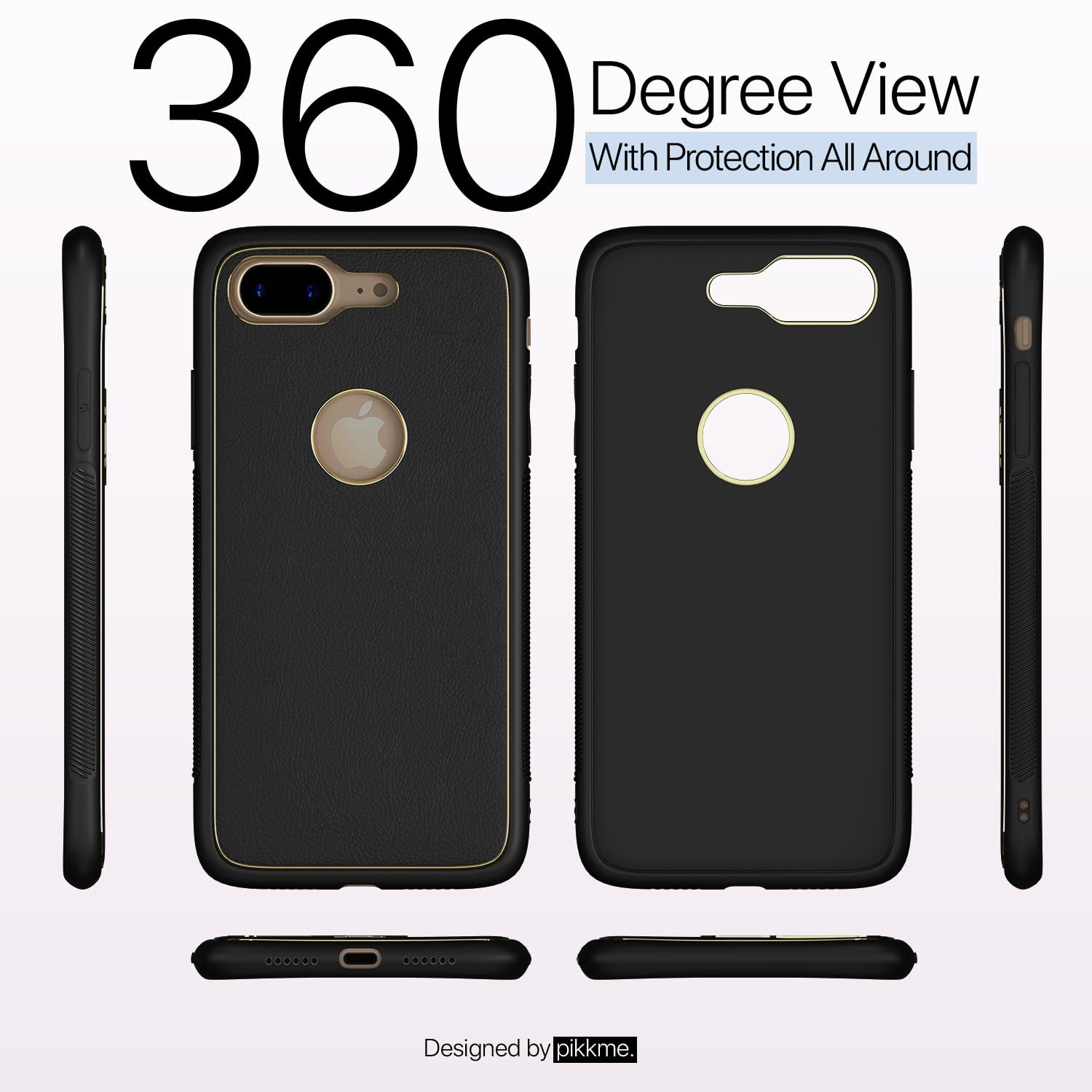 Pikkme iPhone 7 Plus / 8 Plus Gold Electroplated Premium Leather Chrome Back Cover (Black)