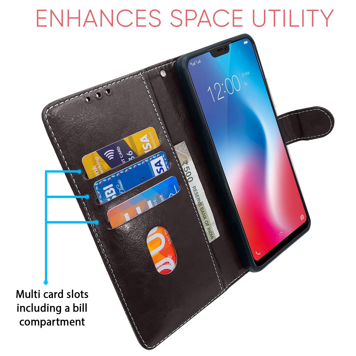 Vivo V9 flip cover in coffee & brown by Pikkme – photo 3