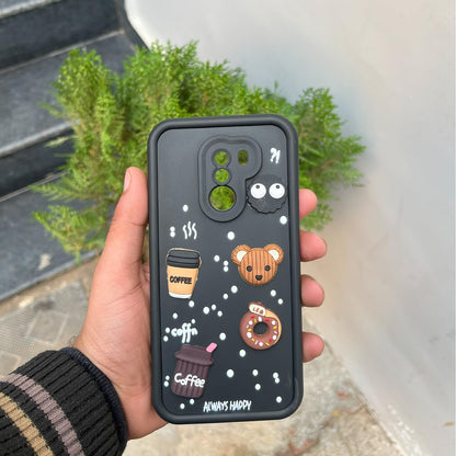 Pikkme  Poco F1  Cute Fun Cartoon 3D Bear Coffee Back Cover (Black)