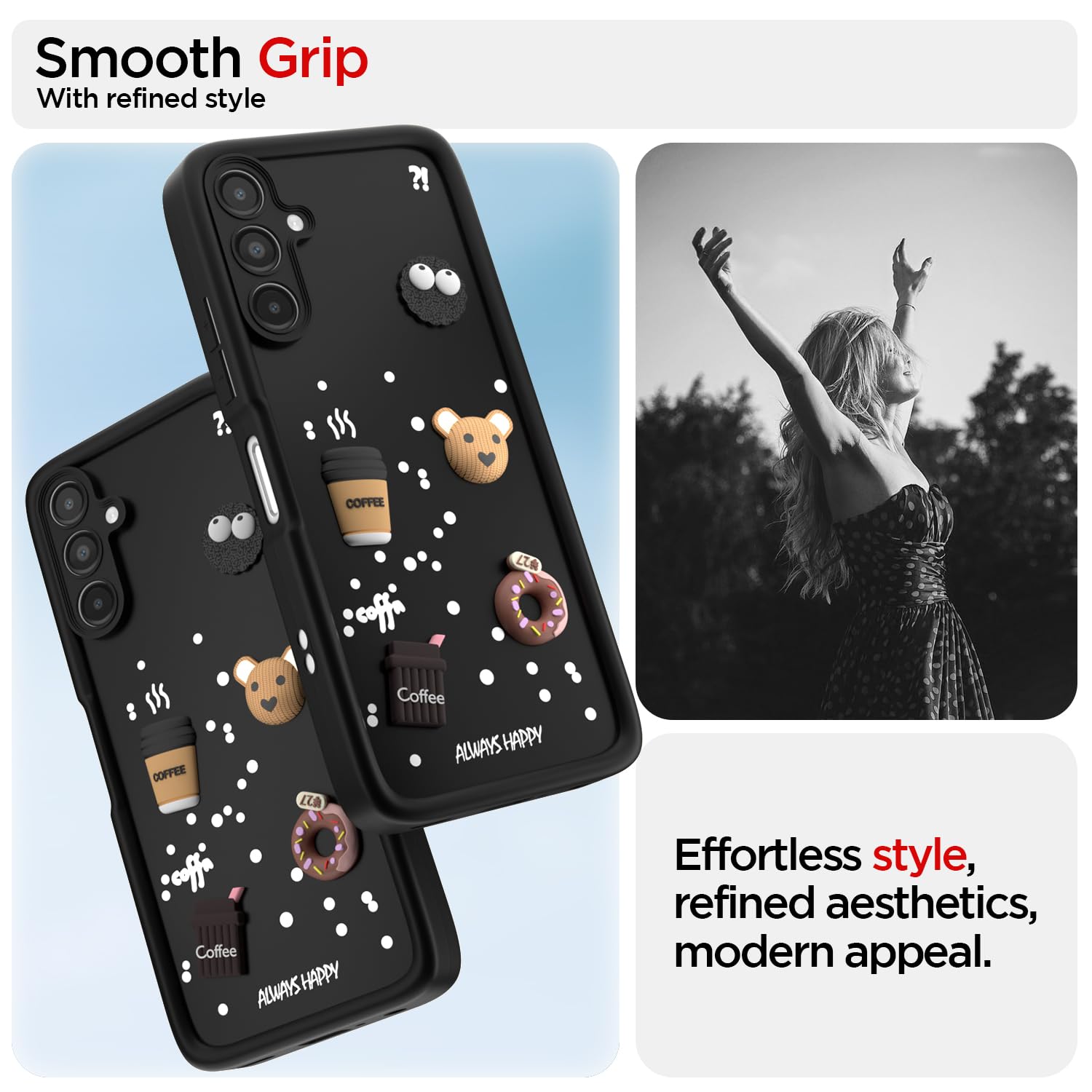 Pikkme Samsung Galaxy A14 4G / A14 5G Cute Fun Cartoon 3D Bear Coffee Back Cover (Black)