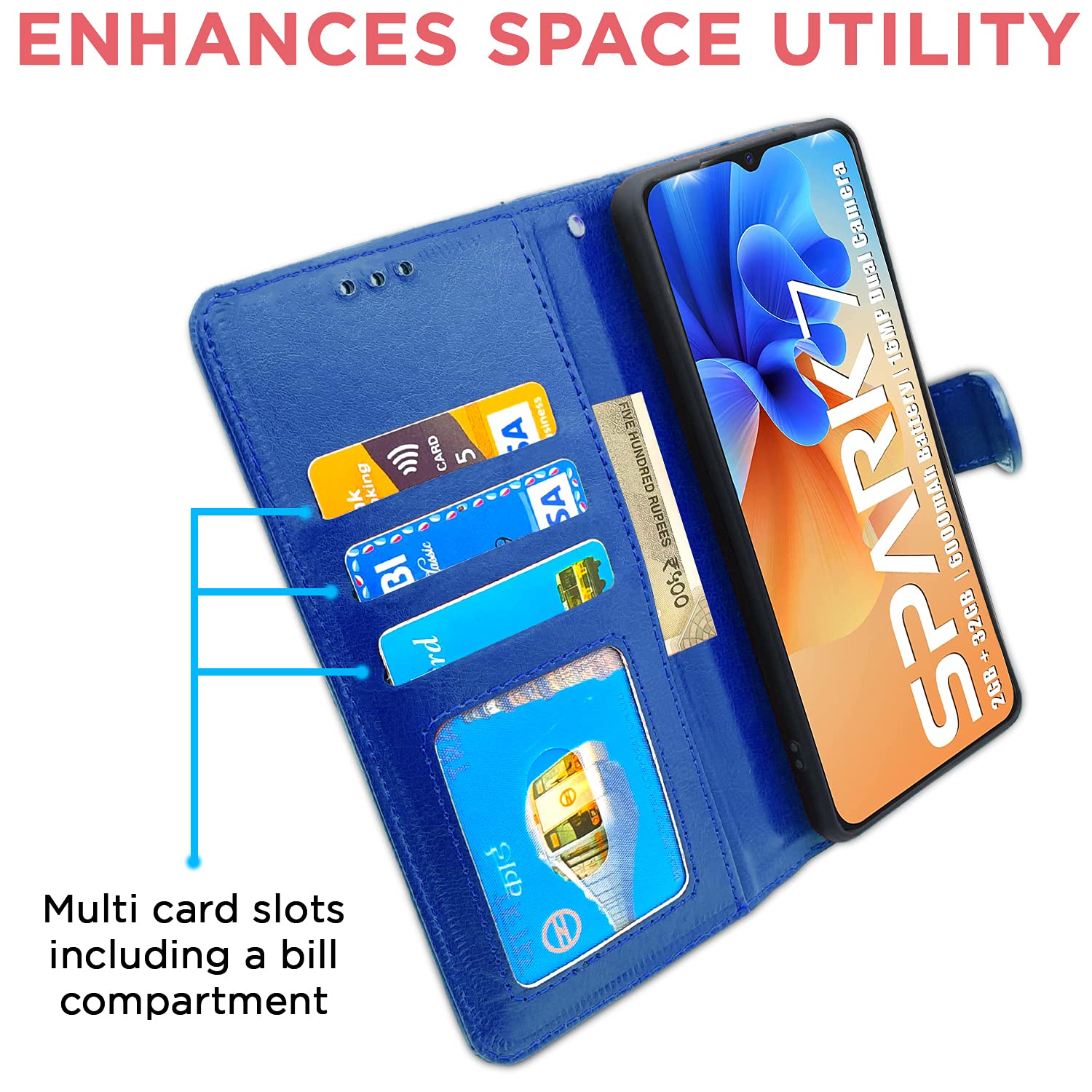 Pikkme Tecno Spark 7 / 7T Vintage Flip Cover| Blue