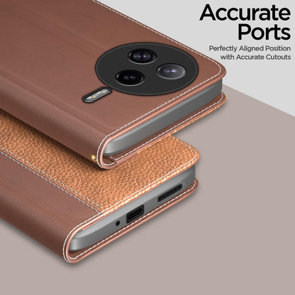 Pikkme Poco F7 Pro 5G Contrast Flip Cover (Tan)
