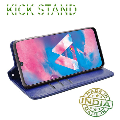 Pikkme Samsung Galaxy M30 Premium Leather Magnetic Flip Cover (Blue)