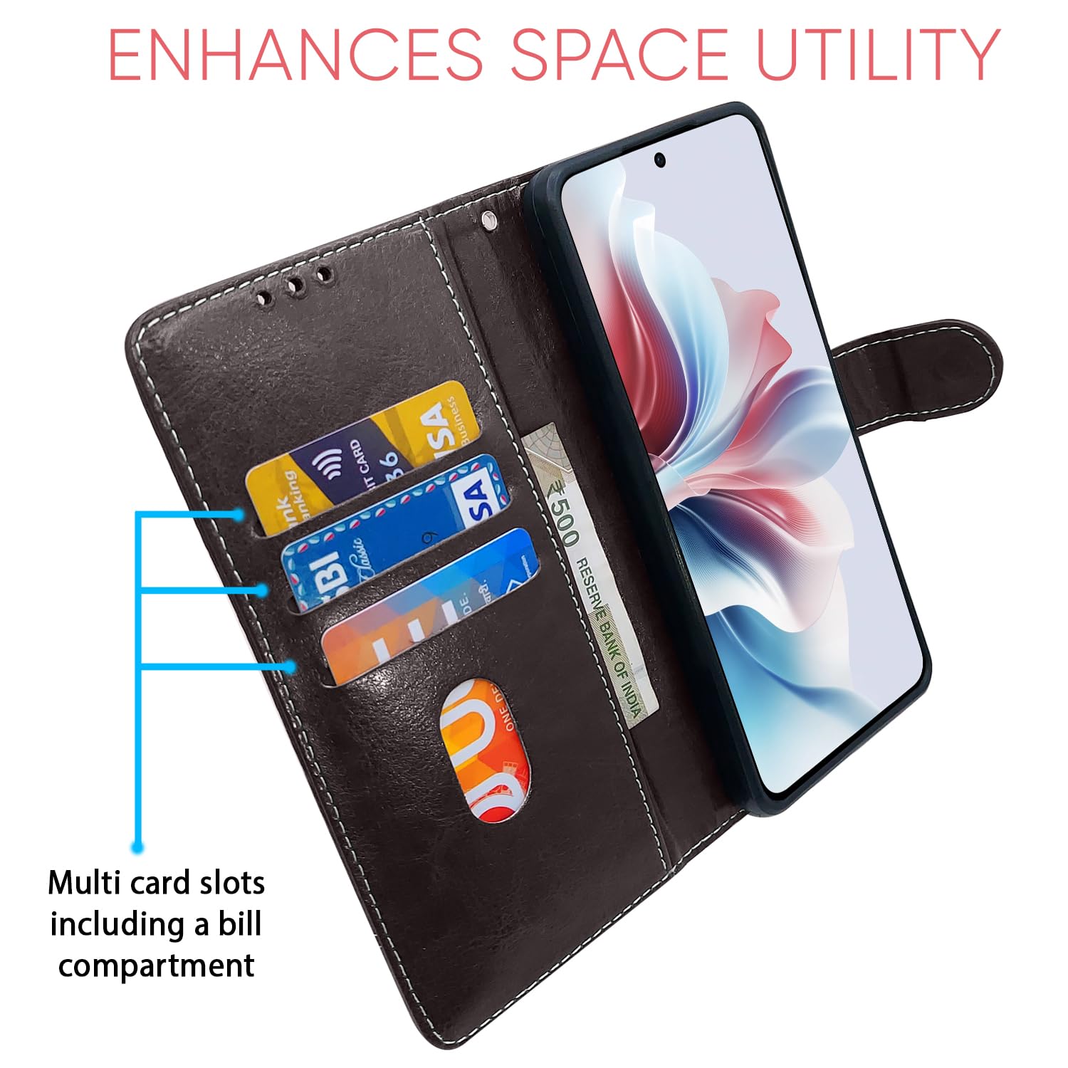 Pikkme OPPO F25 Pro 5G coffee & brown mobile flip cover – photo 4