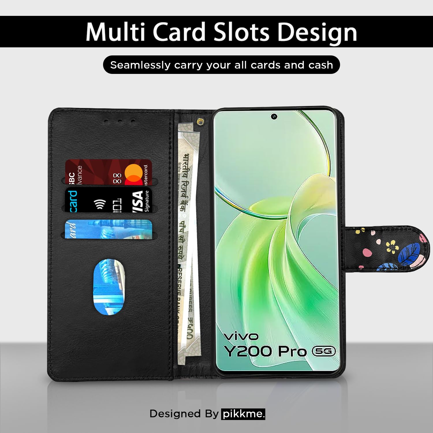 Black flower mobile flip cover for Vivo Y200 Pro 5G – Pikkme – photo 2