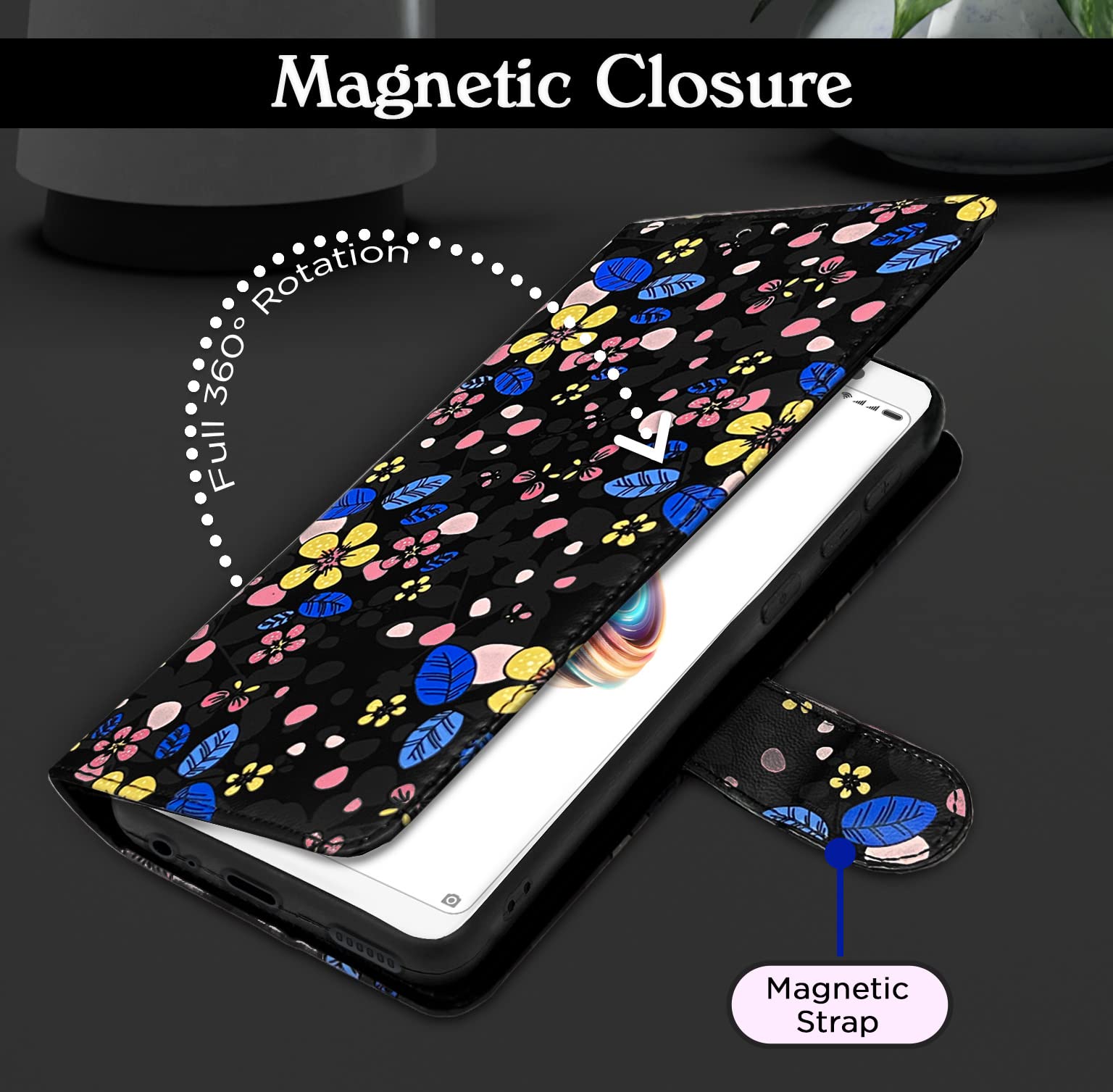 Redmi Note 5 Pro Wallet flip case in black flower by Pikkme – photo 3