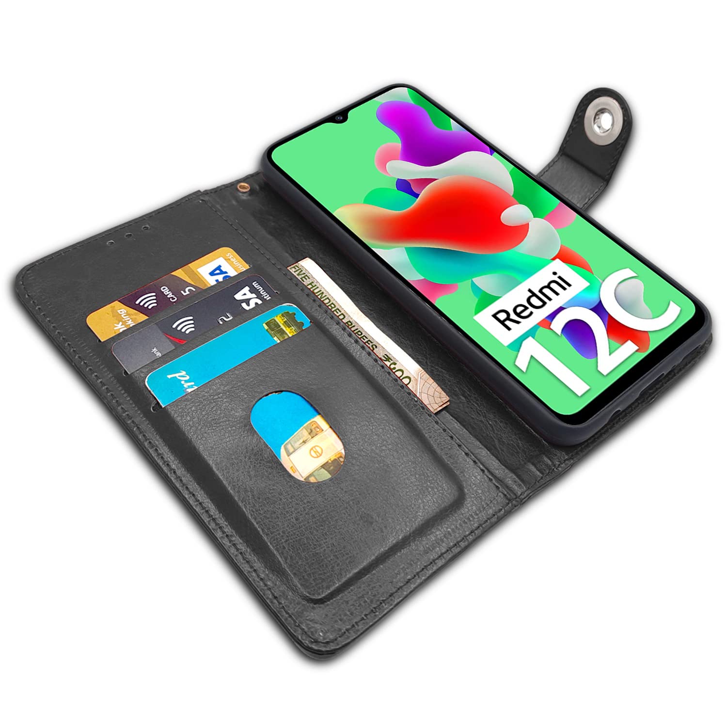 Pikkme black mobile flip cover for Redmi 12C/Poco C55 – photo 3