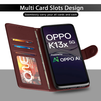 Pikkme Oppo K13x 5G  Premium Leather Finish Vintage Flip Cover (Brown)