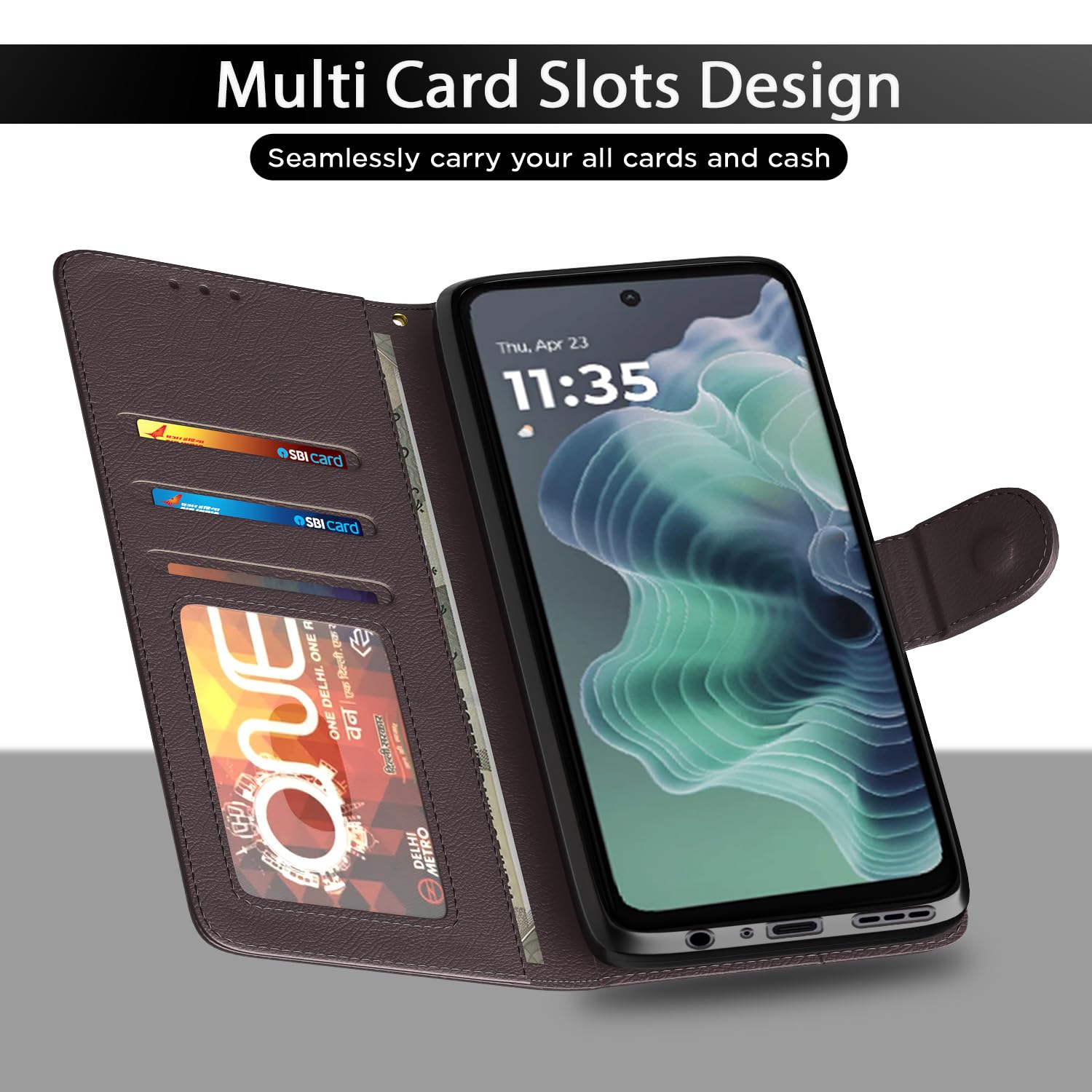 Pikkme Moto G35 5G coffee wallet flip cover – photo 5