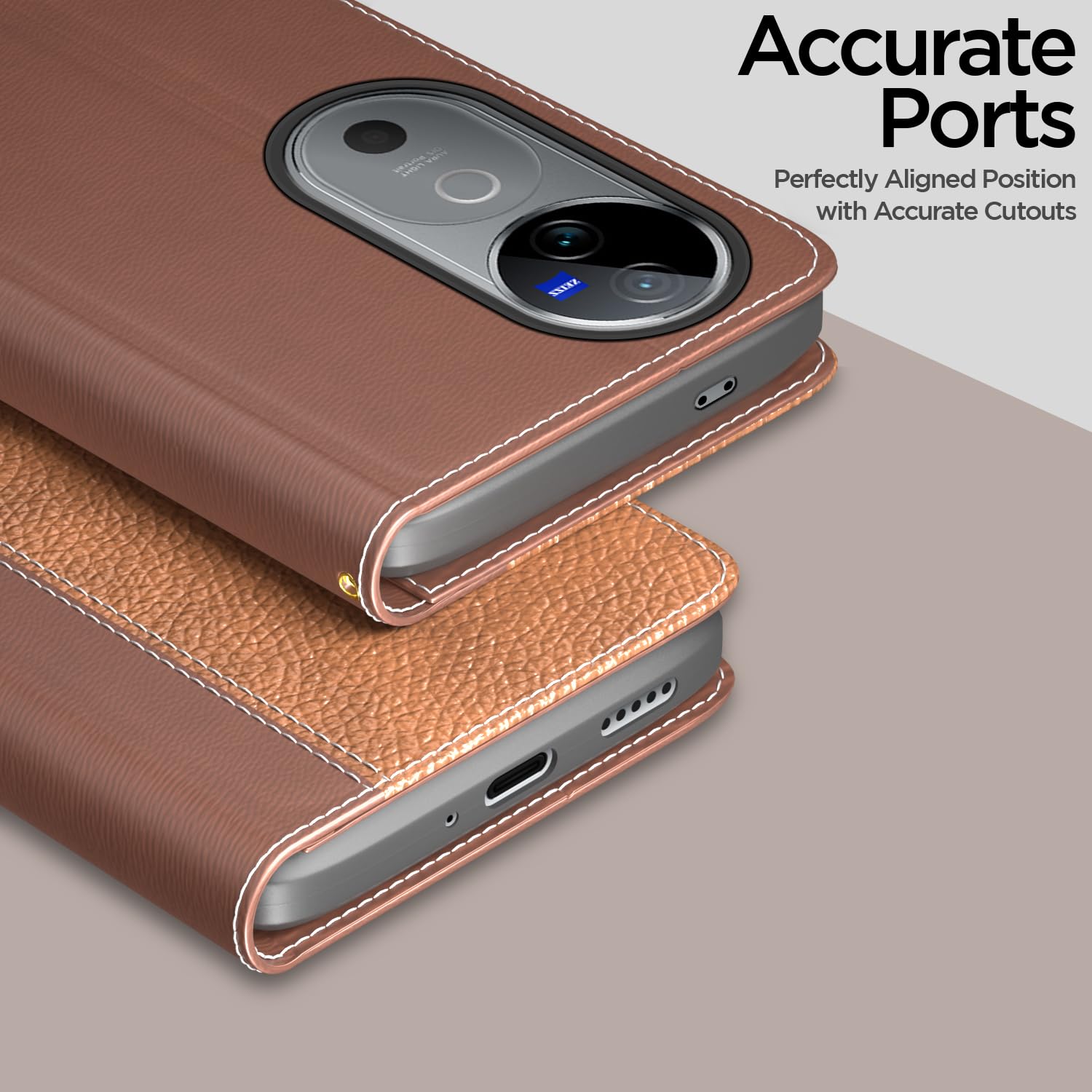Pikkme tan wallet flip cover for Vivo V40/V40 Pro/T3 Ultra 5G – photo 2
