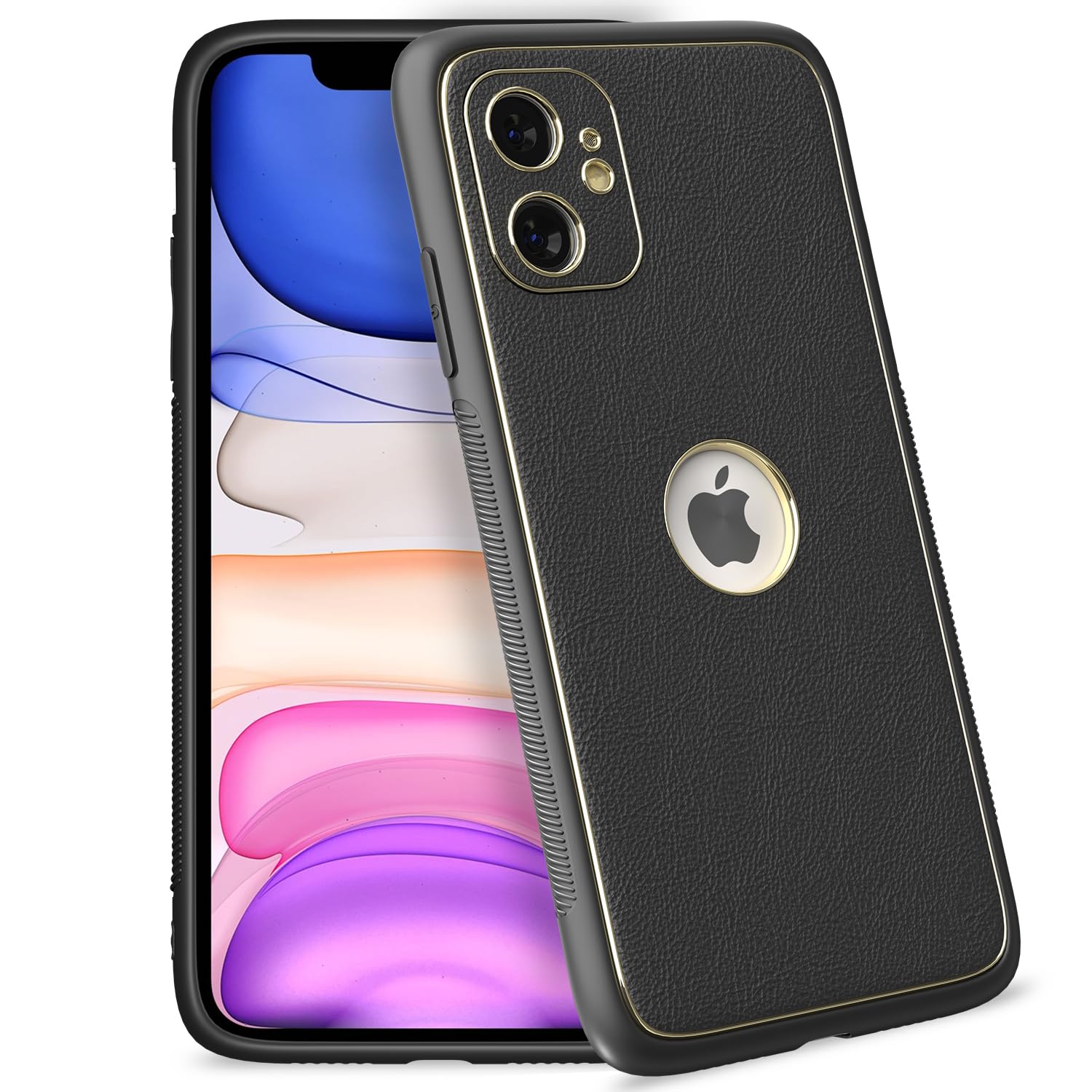 Pikkme iPhone 11 Gold Electroplated Leather Chrome Back Cover (Black)