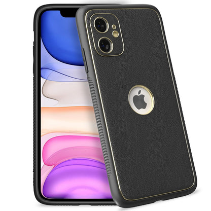 Pikkme iPhone 11 Gold Electroplated Leather Chrome Back Cover (Black)