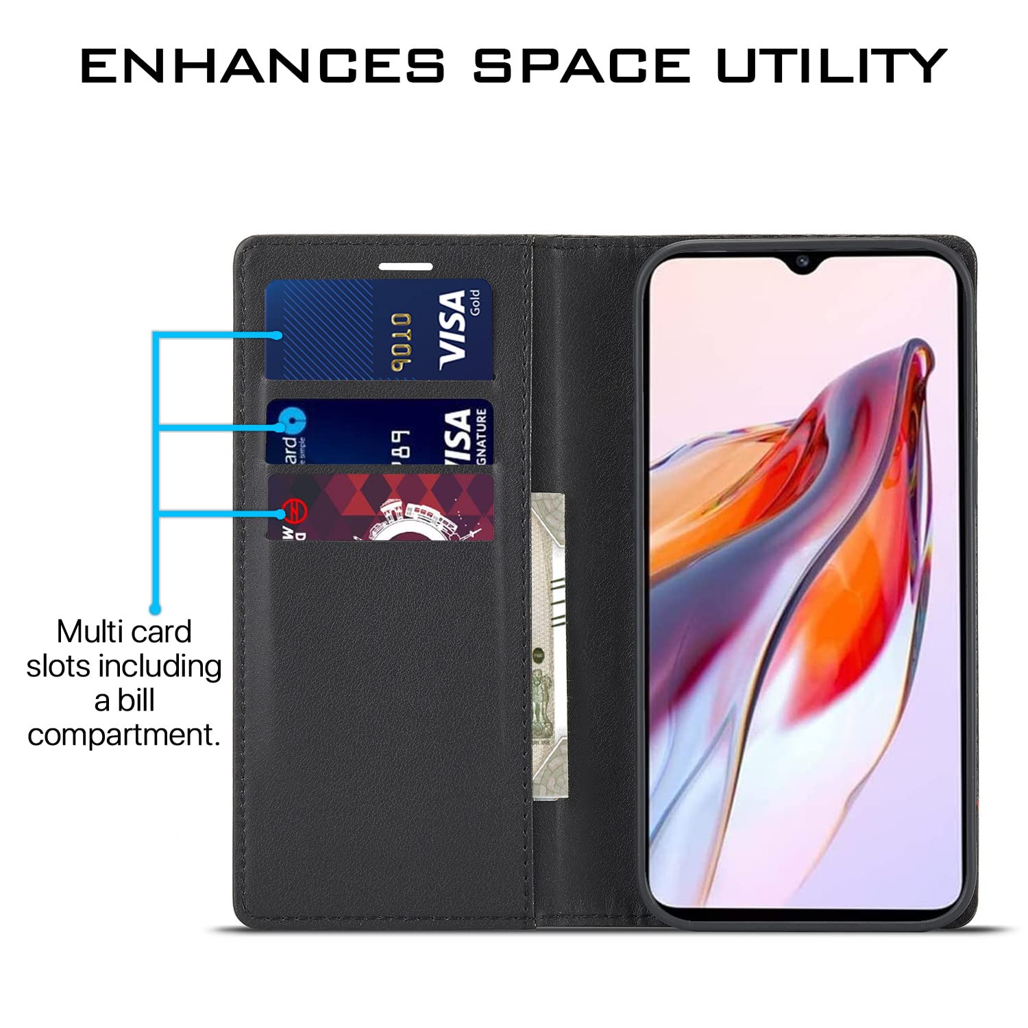 Redmi 12C/Poco C55 Wallet wallet flip cover in black by Pikkme – photo 3