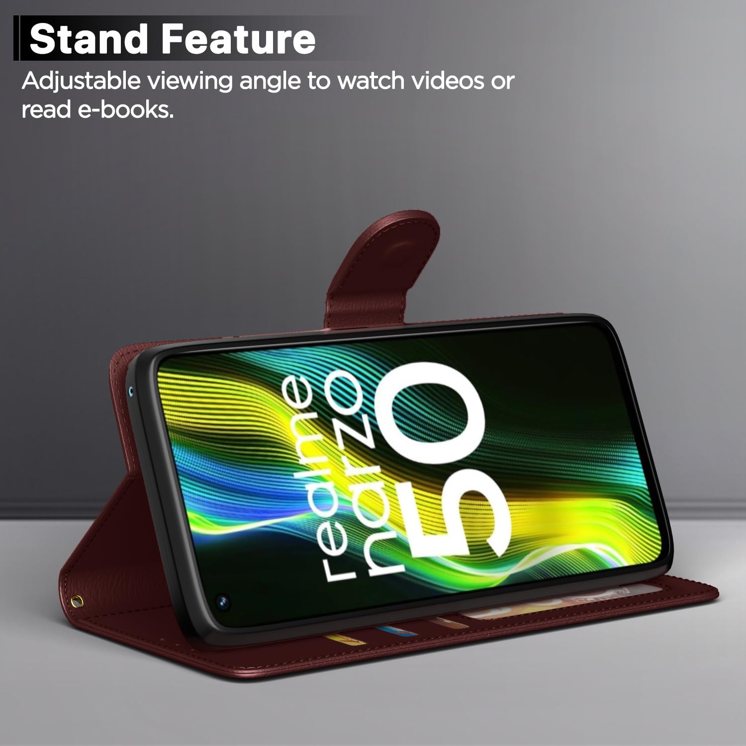 Pikkme Realme Narzo 50 5G/Oppo K10 5G/Oppo A57 brown wallet flip cover – photo 3