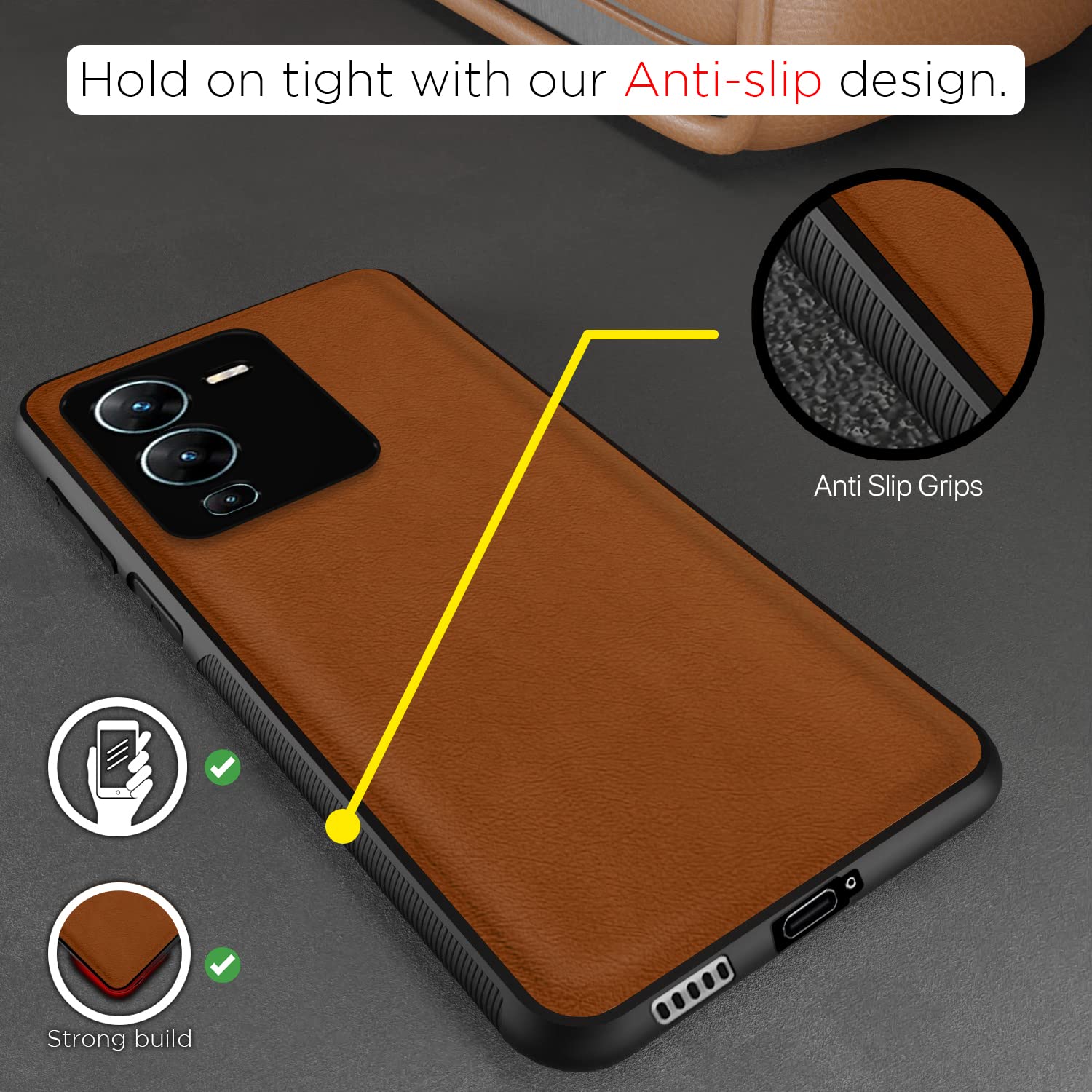 Vivo V25 Pro 5G Leather mobile back cover in camel by Pikkme – photo 2