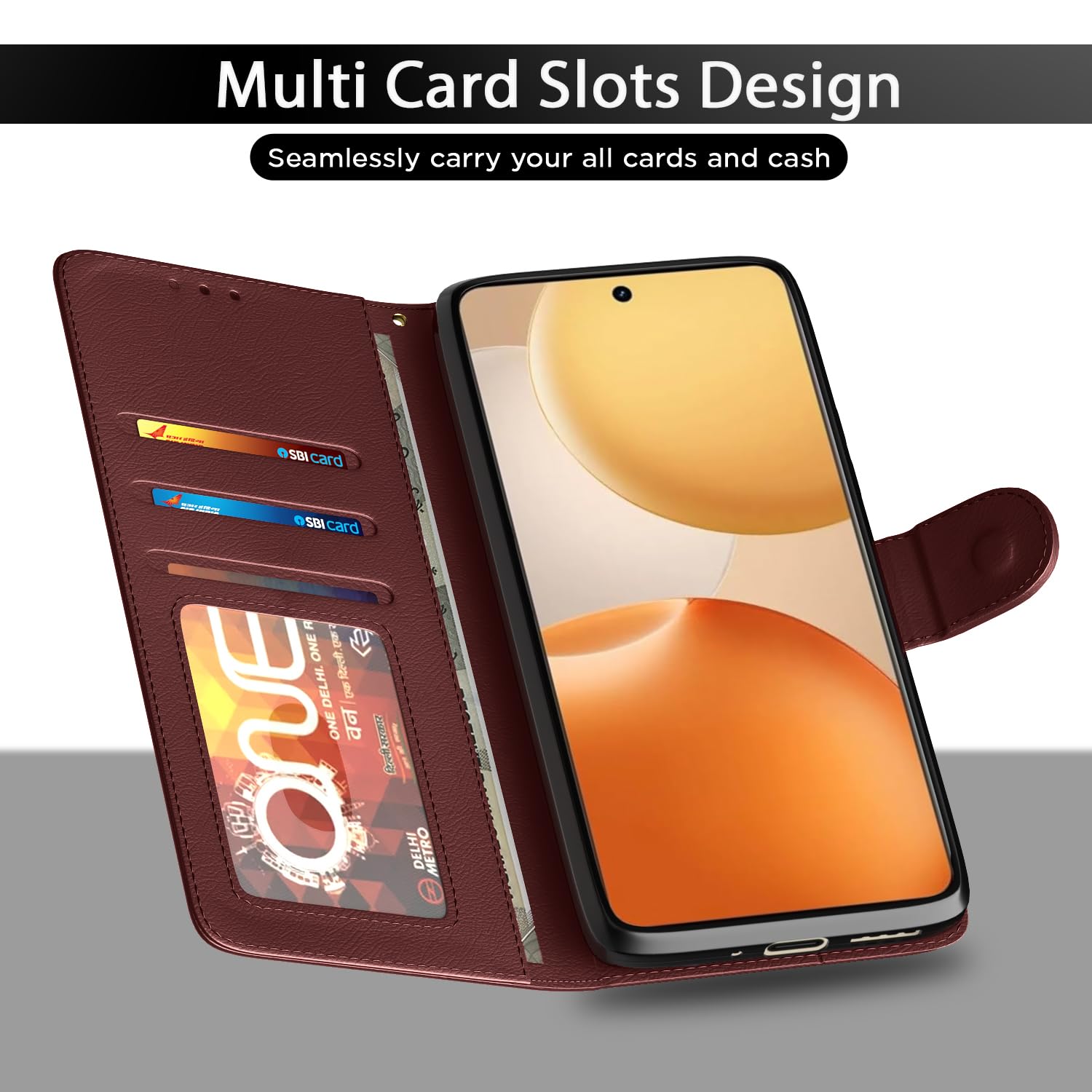 Realme P4 5G Wallet flip cover in brown by Pikkme – photo 5