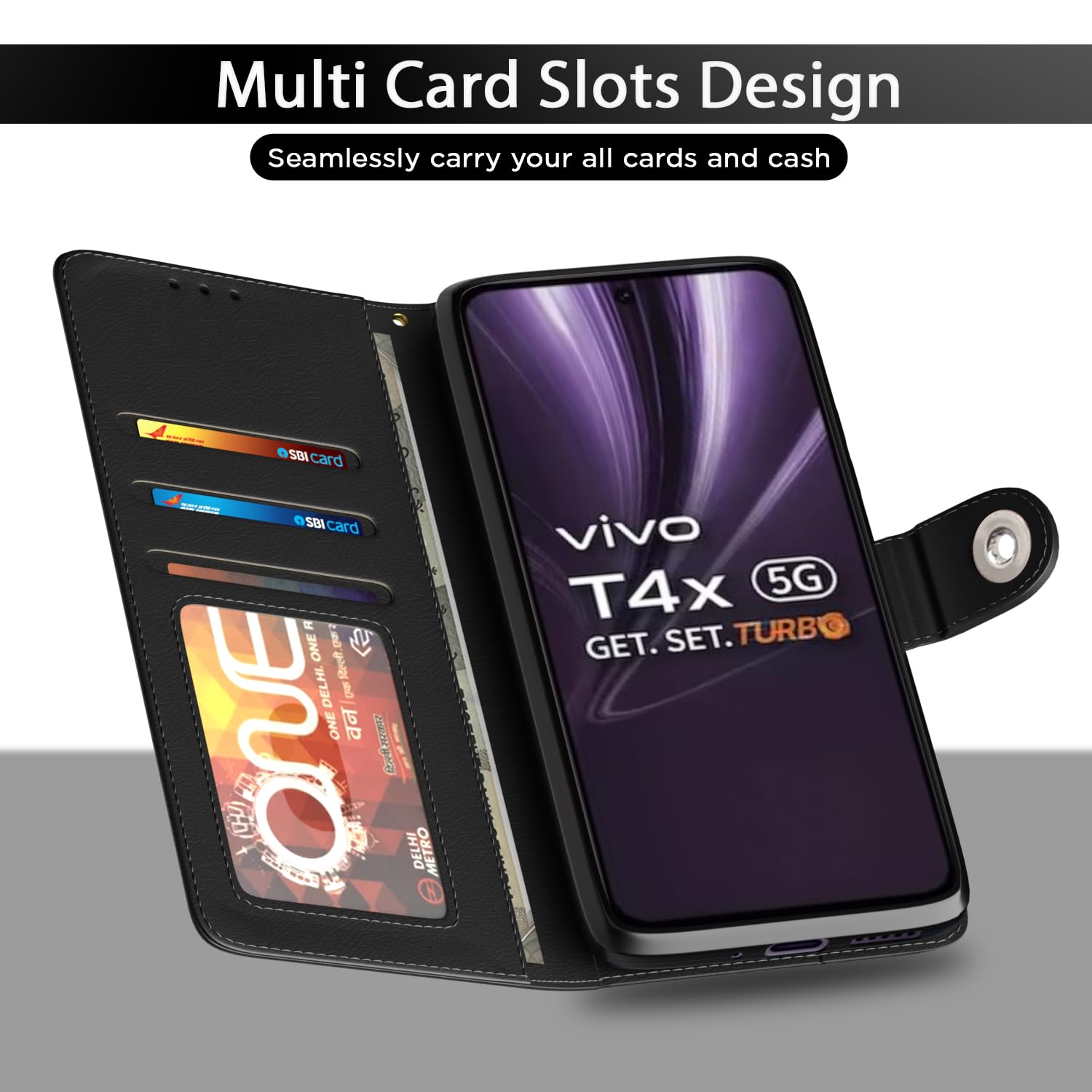 Pikkme Vivo T4x/iQOO Z10x/Y31 Pro 5G black mobile flip cover – photo 5
