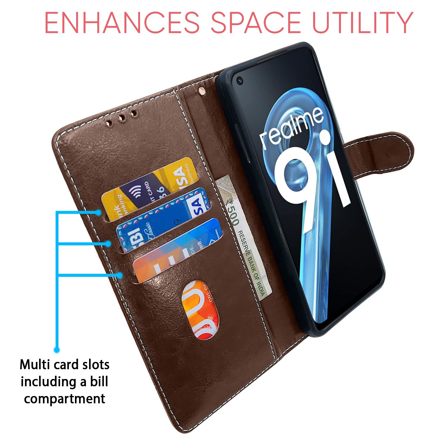 Brown & coffee Magnetic wallet flip cover for Realme 9i/Oppo K10 4G – Pikkme – photo 3
