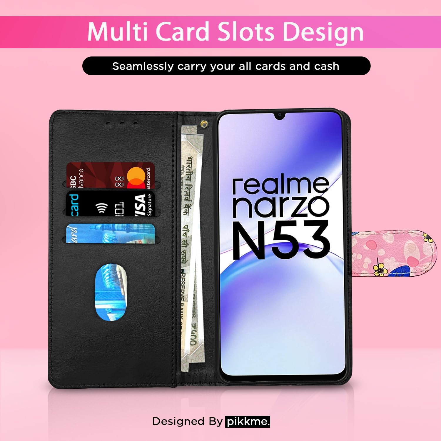 Pink flower flip case for Realme Narzo N53 – Pikkme – photo 3