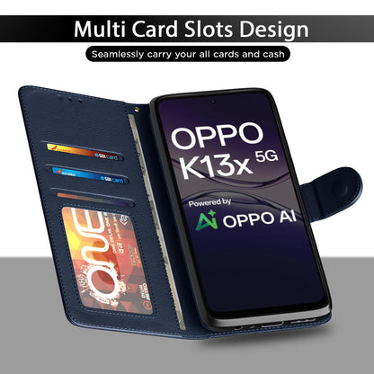 Pikkme Oppo K13x 5G  Premium Leather Finish Vintage Flip Cover (Blue)