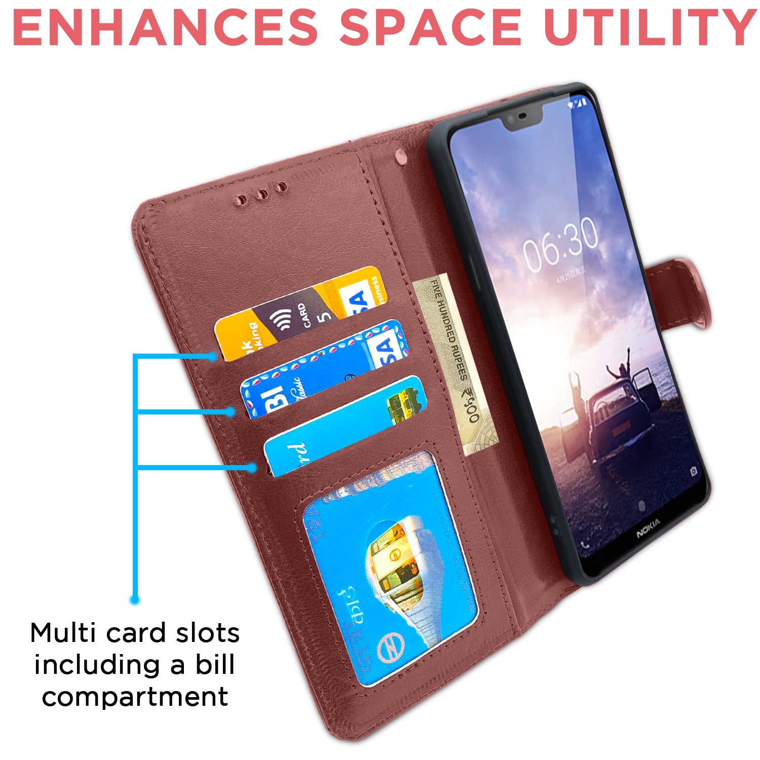 Pikkme Nokia 6.1 Plus Vintage Flip Cover (Brown)