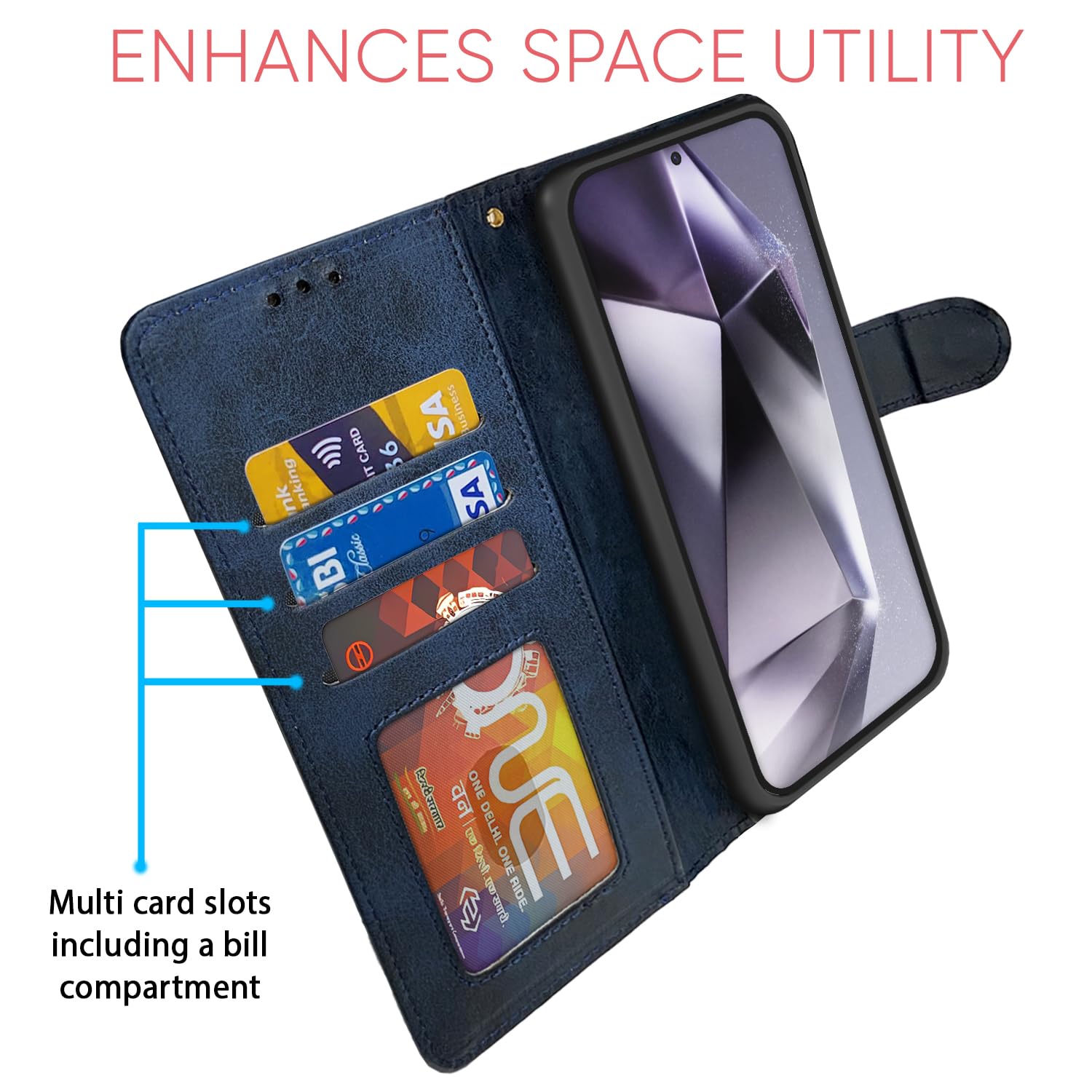 Pikkme Samsung Galaxy S24 Ultra 5G Contrast Flip Cover (Navy & Light Blue)