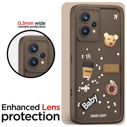 Pikkme Realme 9 4G / Realme 9 Pro Plus 5G Cute Fun Cartoon 3D Bear Coffee Back Cover (Brown)
