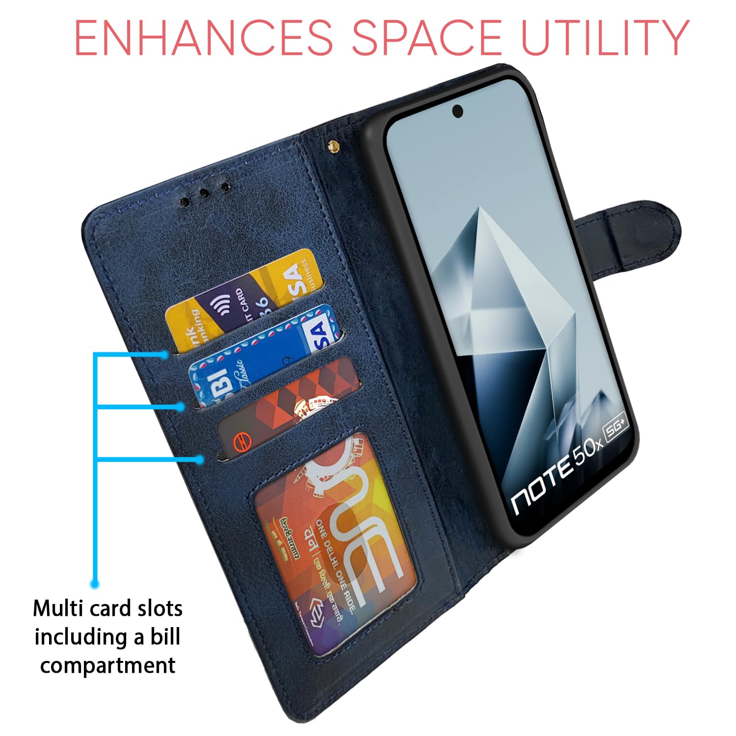Pikkme navy & light blue Magnetic wallet flip cover for Infinix Note 50x 5G – photo 5
