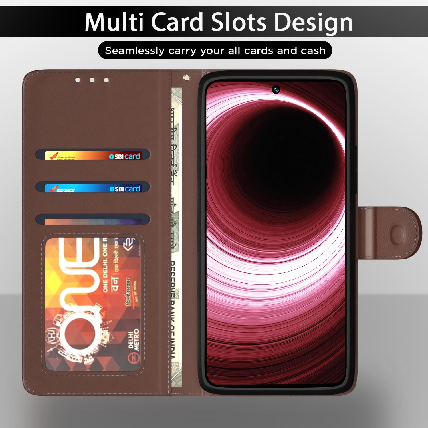 Vivo T3x/Y200i 5G Wallet mobile flip cover in tan by Pikkme – photo 5