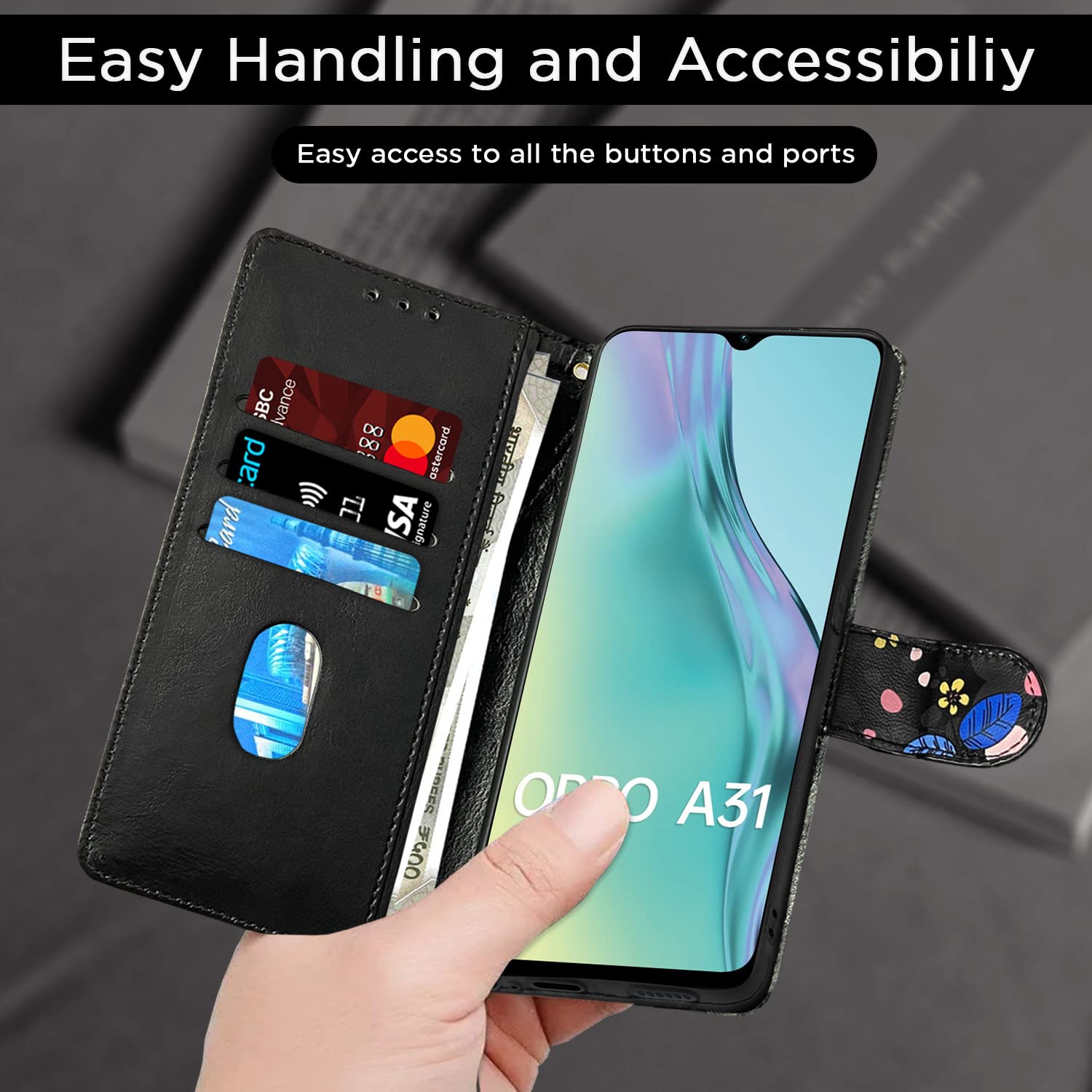 Pikkme black flower wallet flip cover for Oppo A31 – photo 6