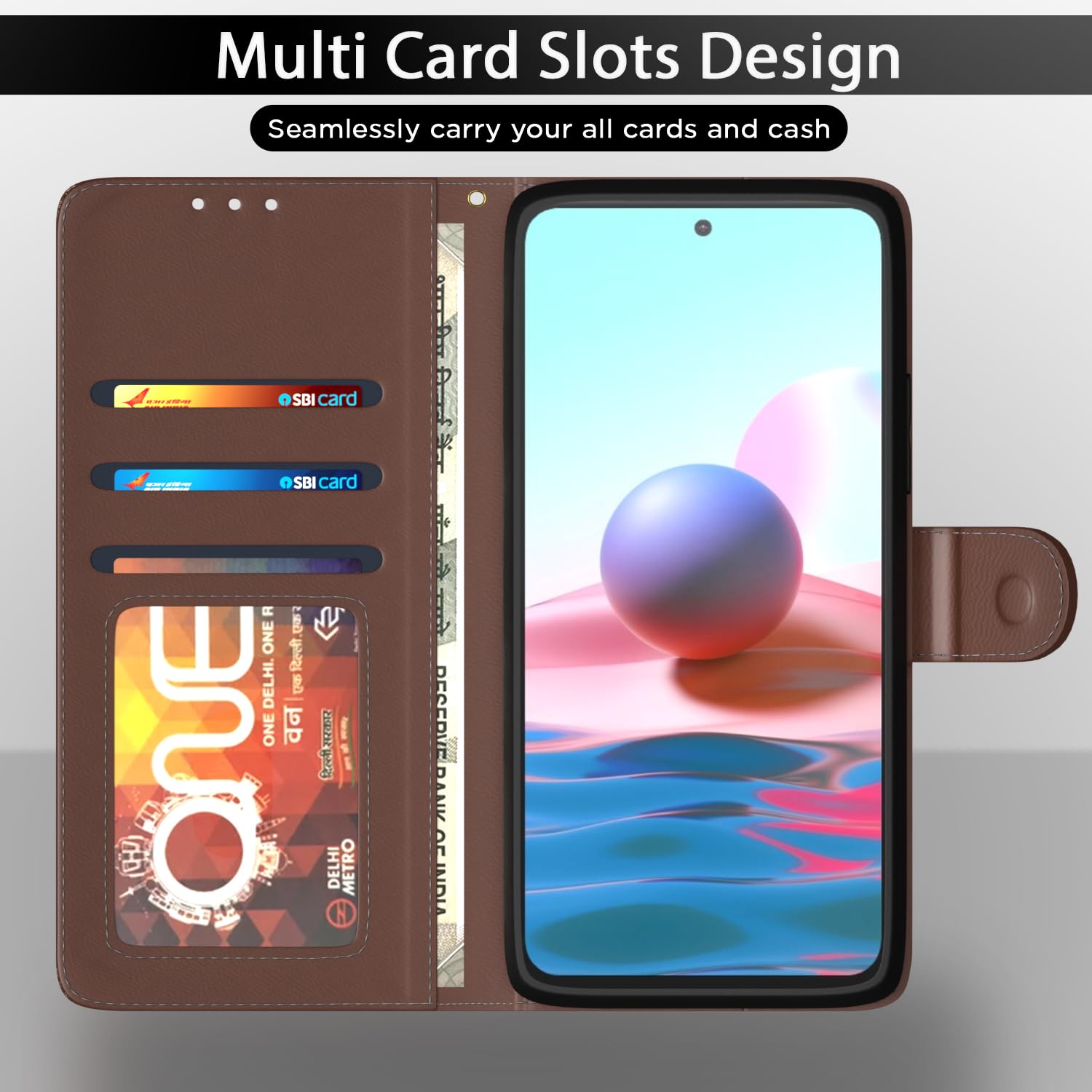 Pikkme tan Wallet mobile flip cover for Redmi Note 10/10s/11 SE – photo 5
