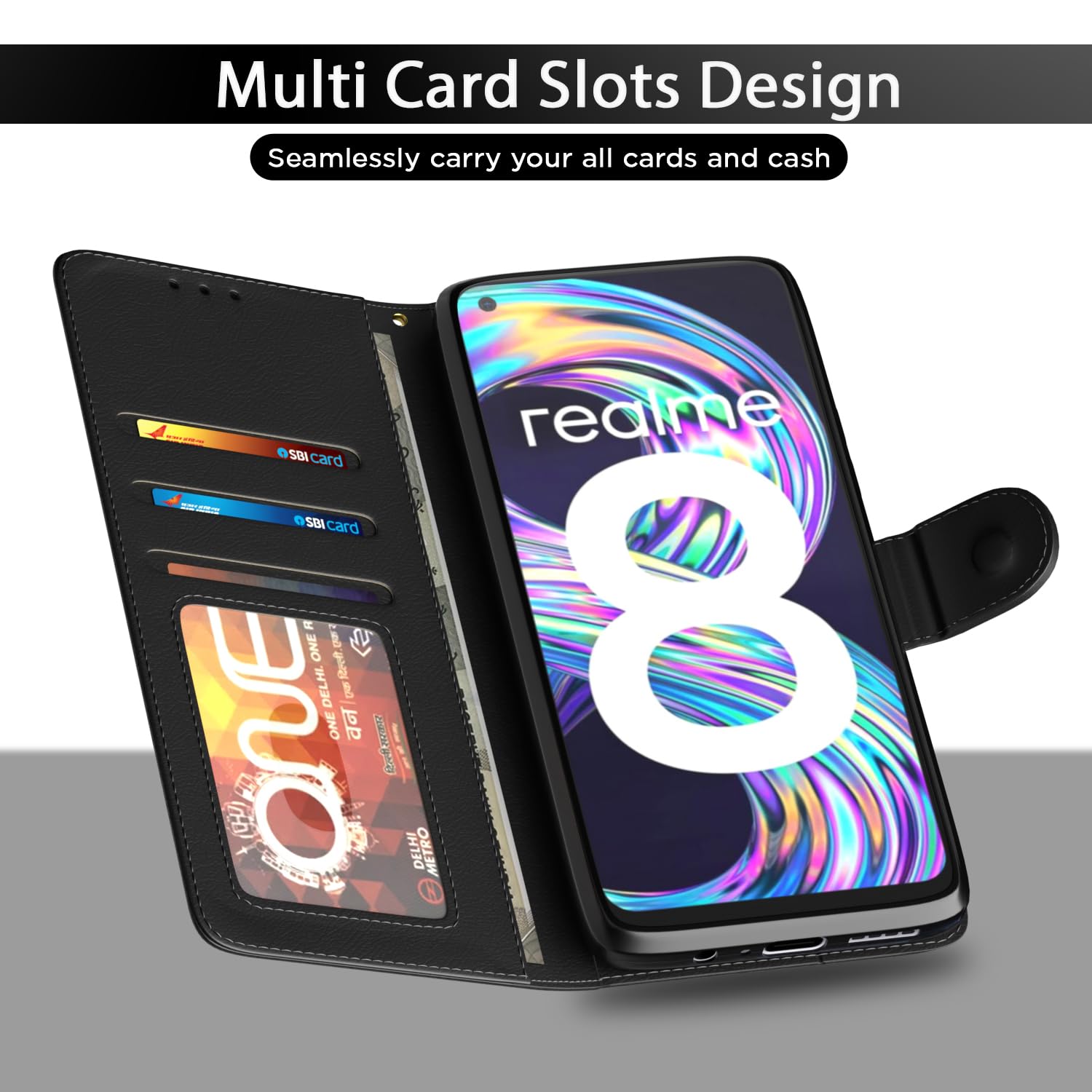 Pikkme Realme 8/8 Pro black mobile flip cover – photo 5