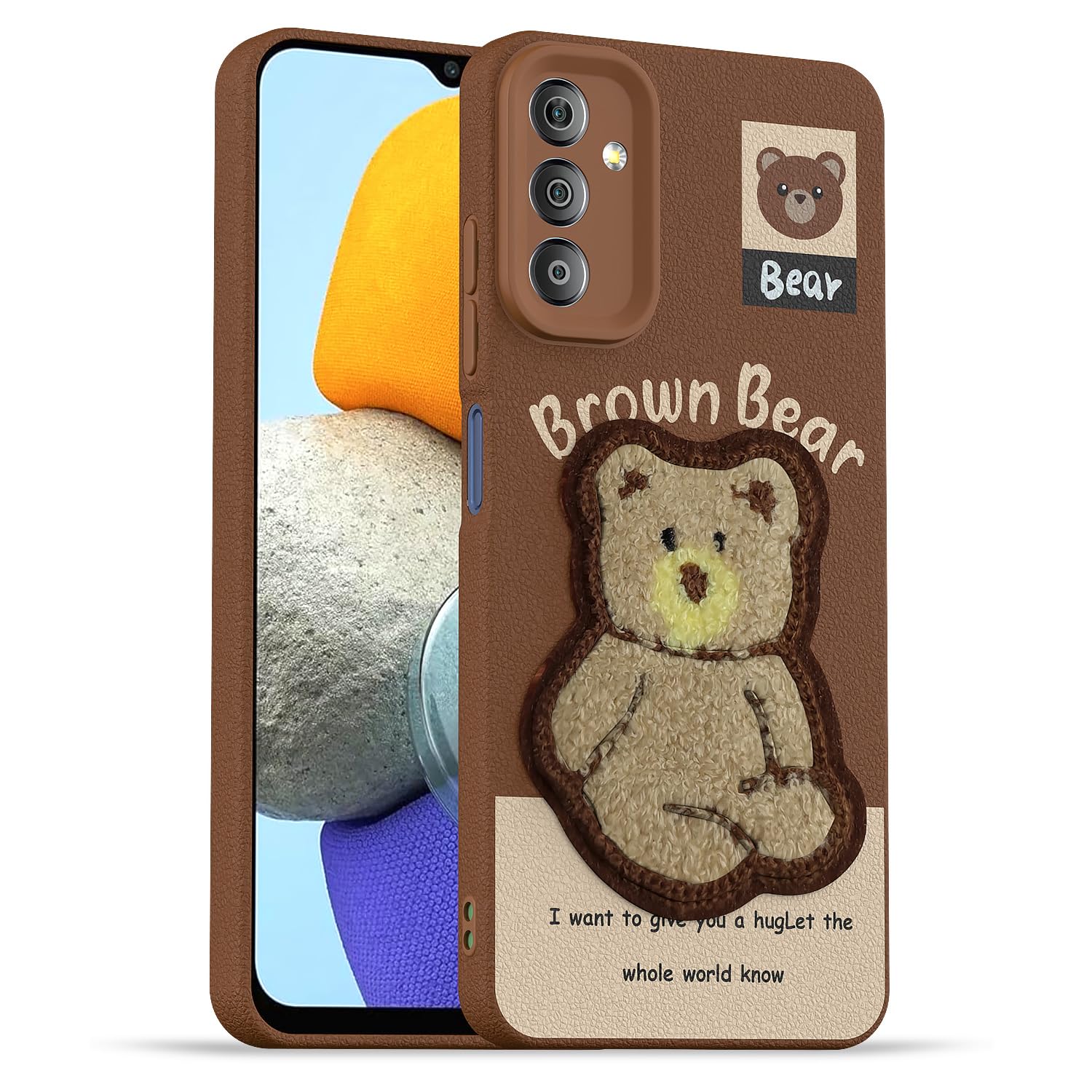 Samsung F23 5G Plush Patch mobile back cover in brown by Pikkme