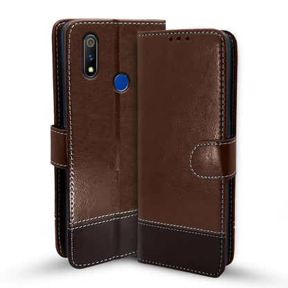 Realme 3 Pro Magnetic mobile flip cover in brown & coffee by Pikkme