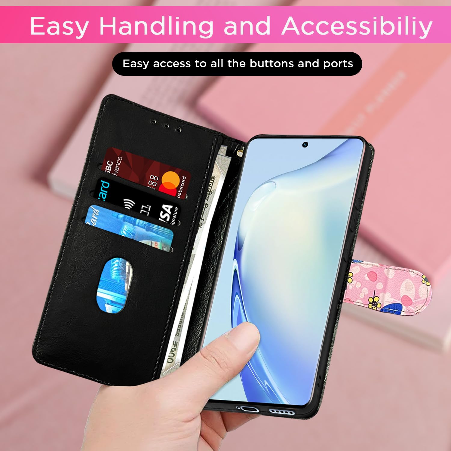 Pikkme pink flower mobile flip cover for Vivo V27/V27 Pro 5G – photo 7
