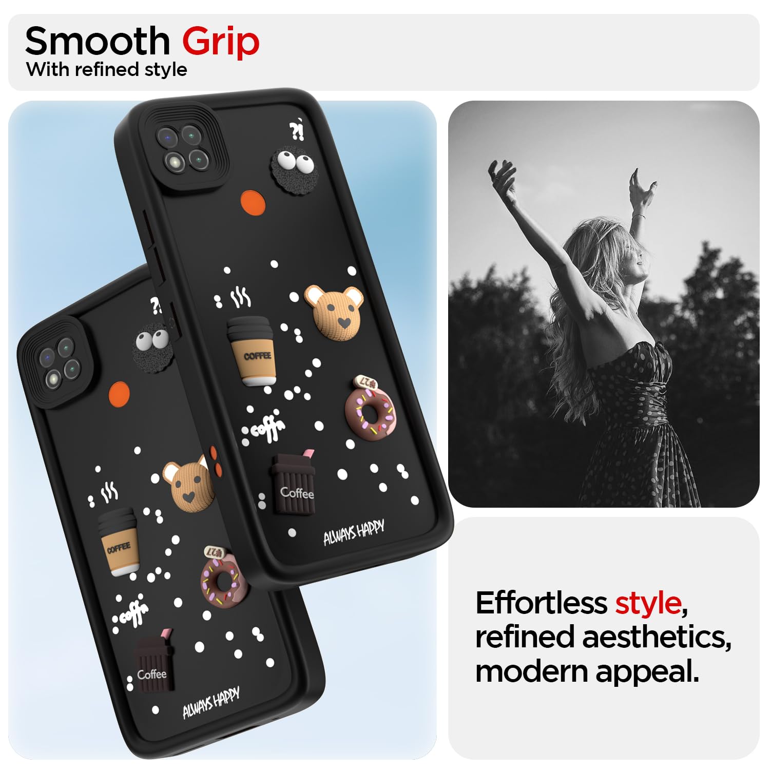Pikkme Redmi 10A / 10A Sport/Redmi 9/9 Activ / 9C / Poco C31 Cute Fun Cartoon 3D Bear Coffee Back Cover (Black)