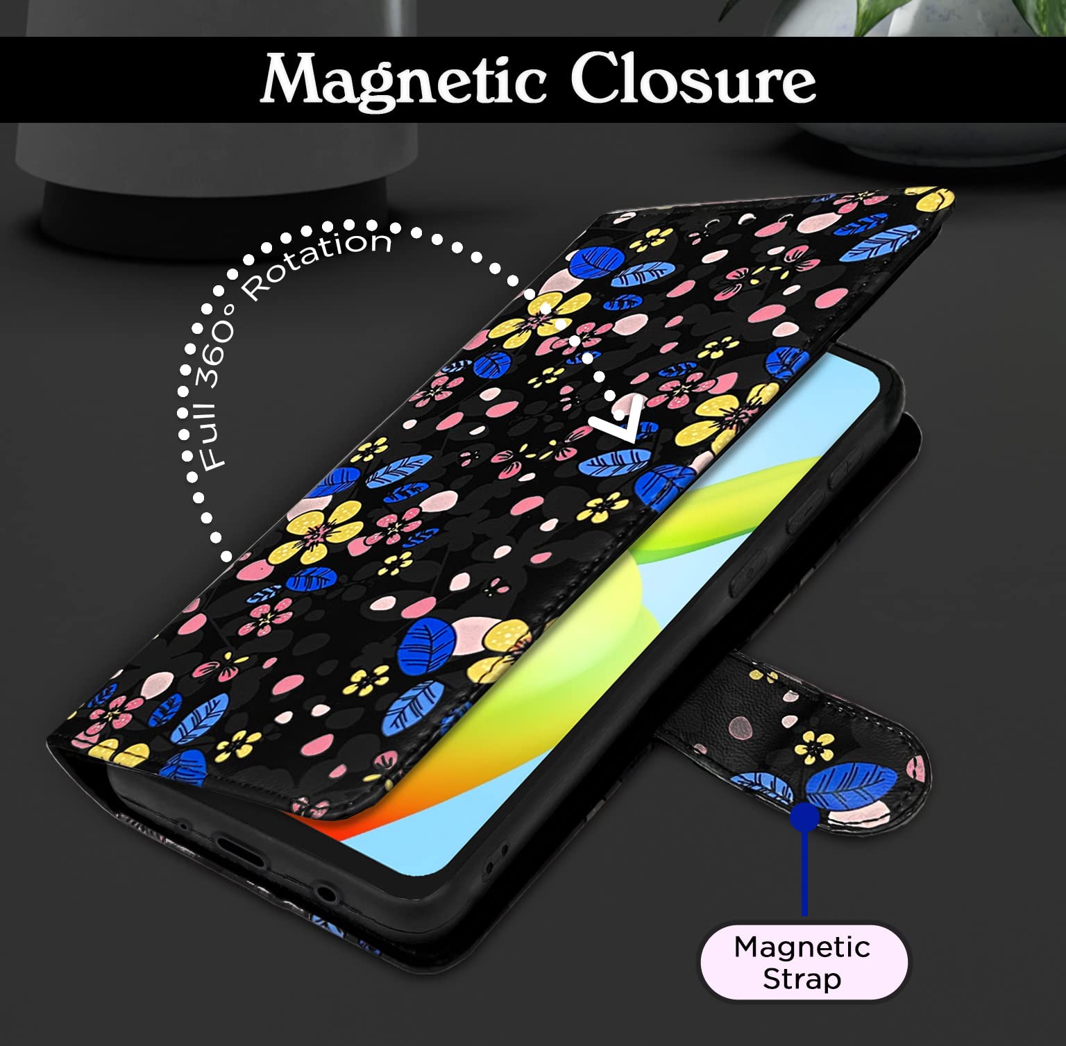 Redmi A1/A2 Wallet wallet flip cover in black flower by Pikkme – photo 3