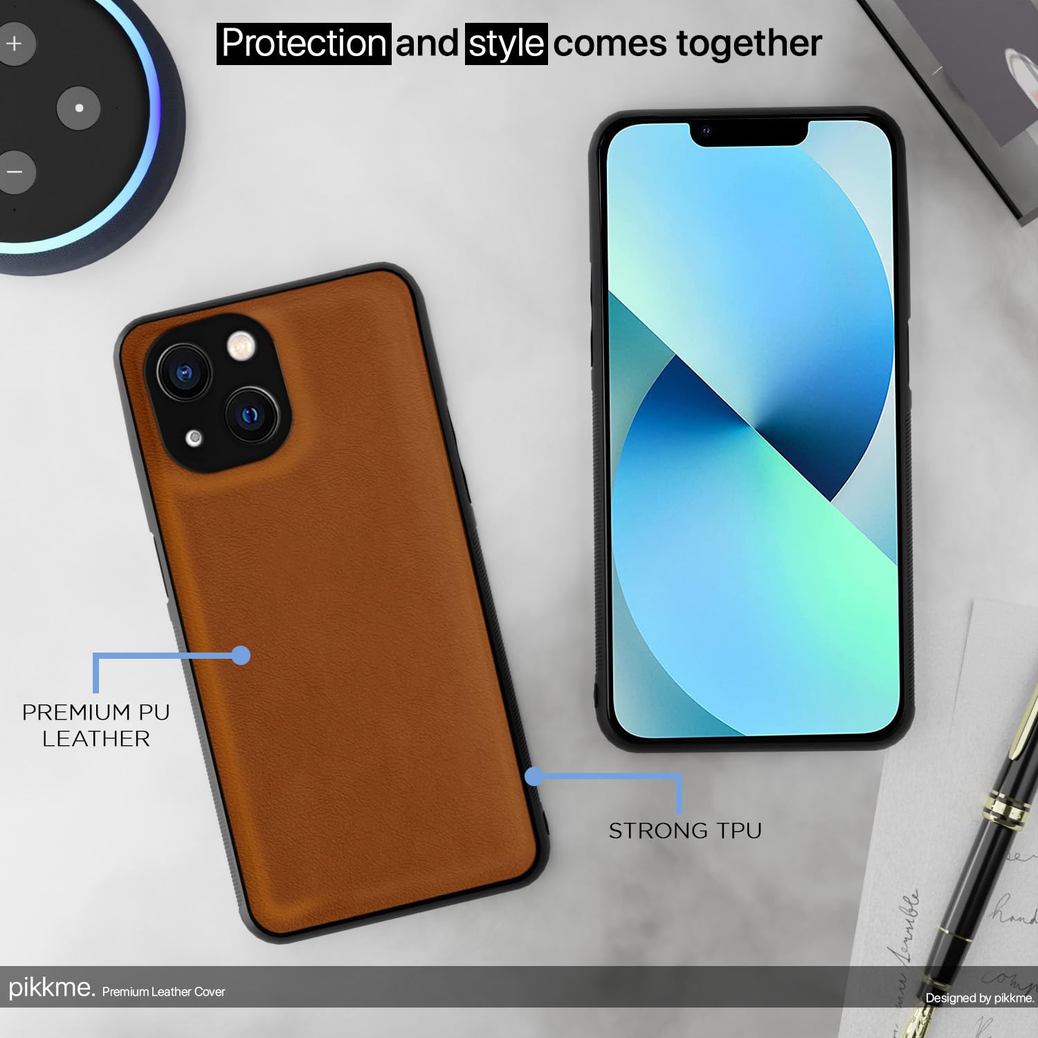 Pikkme iPhone 13 Flexible Pu Leather Leatherback Back Cover (Camel)