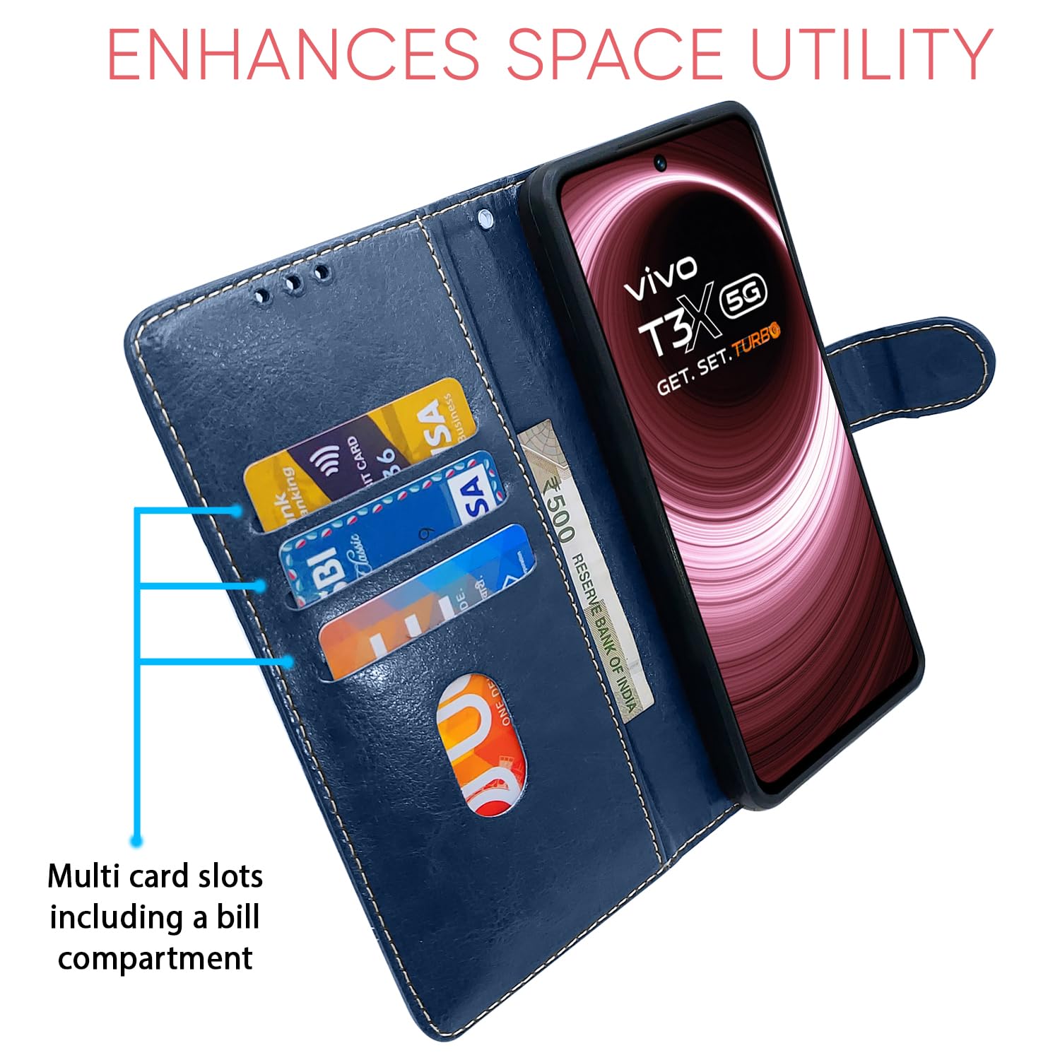 Blue & brown mobile flip cover for Vivo T3x/Y200i 5G – Pikkme – photo 4