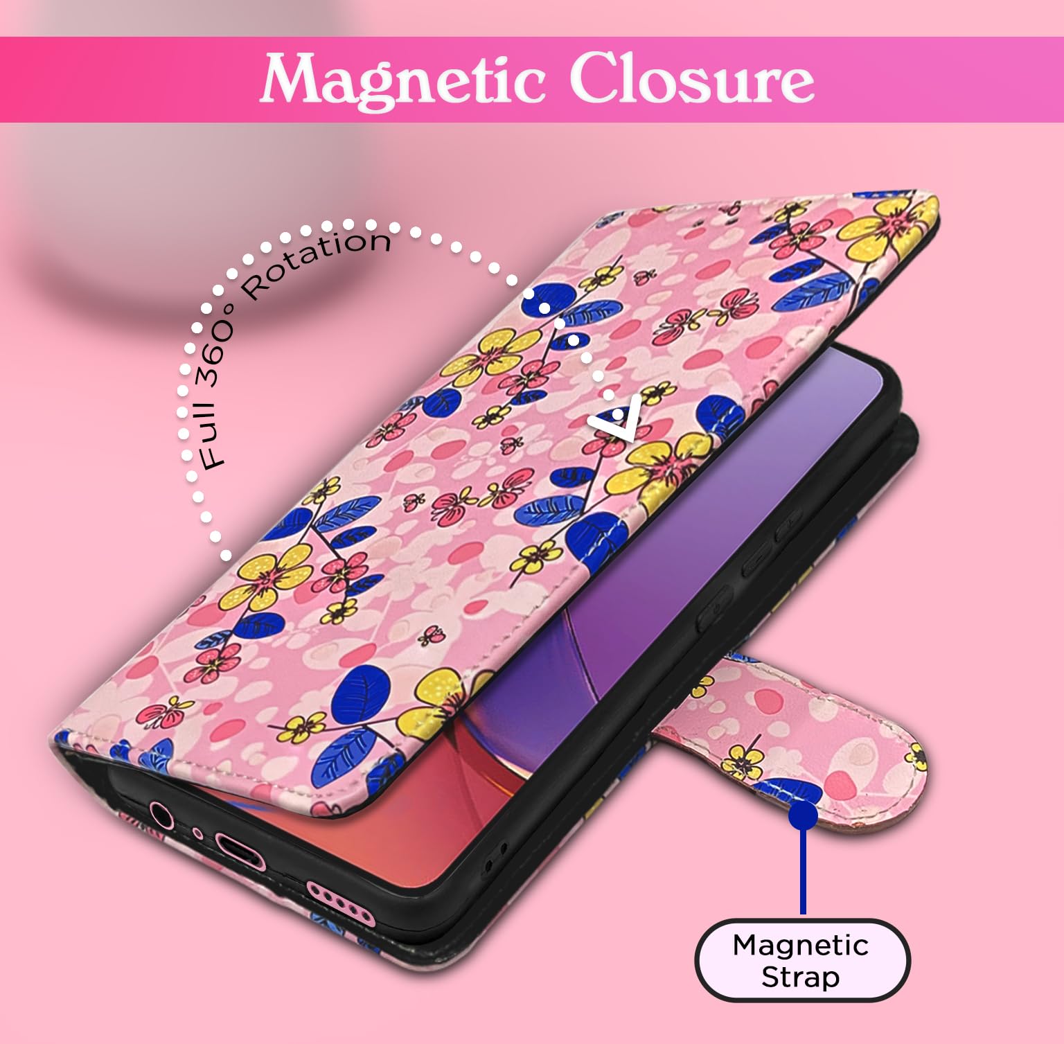 Moto G84 5G Wallet flip cover in pink flower by Pikkme – photo 2
