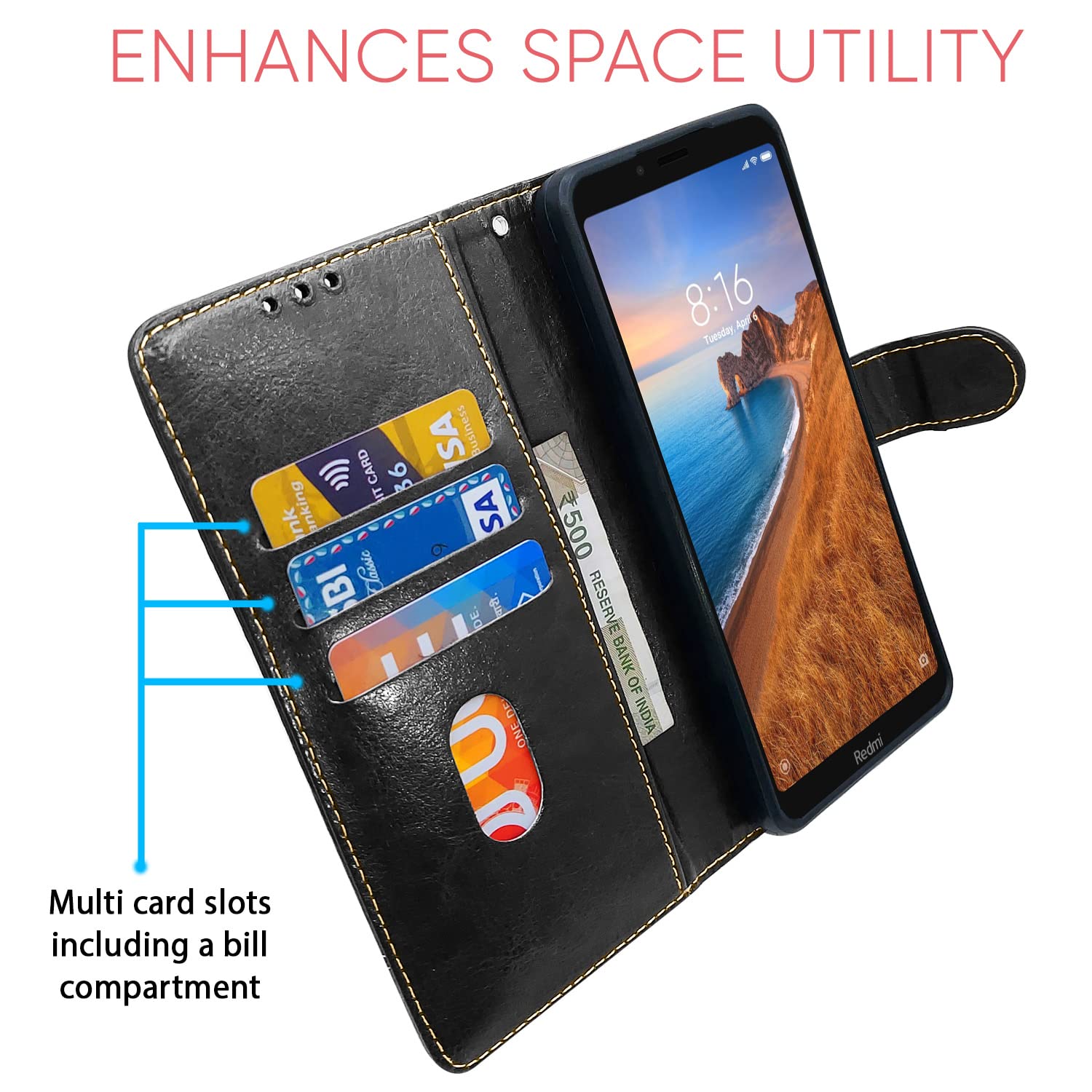Pikkme black & brown wallet flip cover for Redmi 7A – photo 3