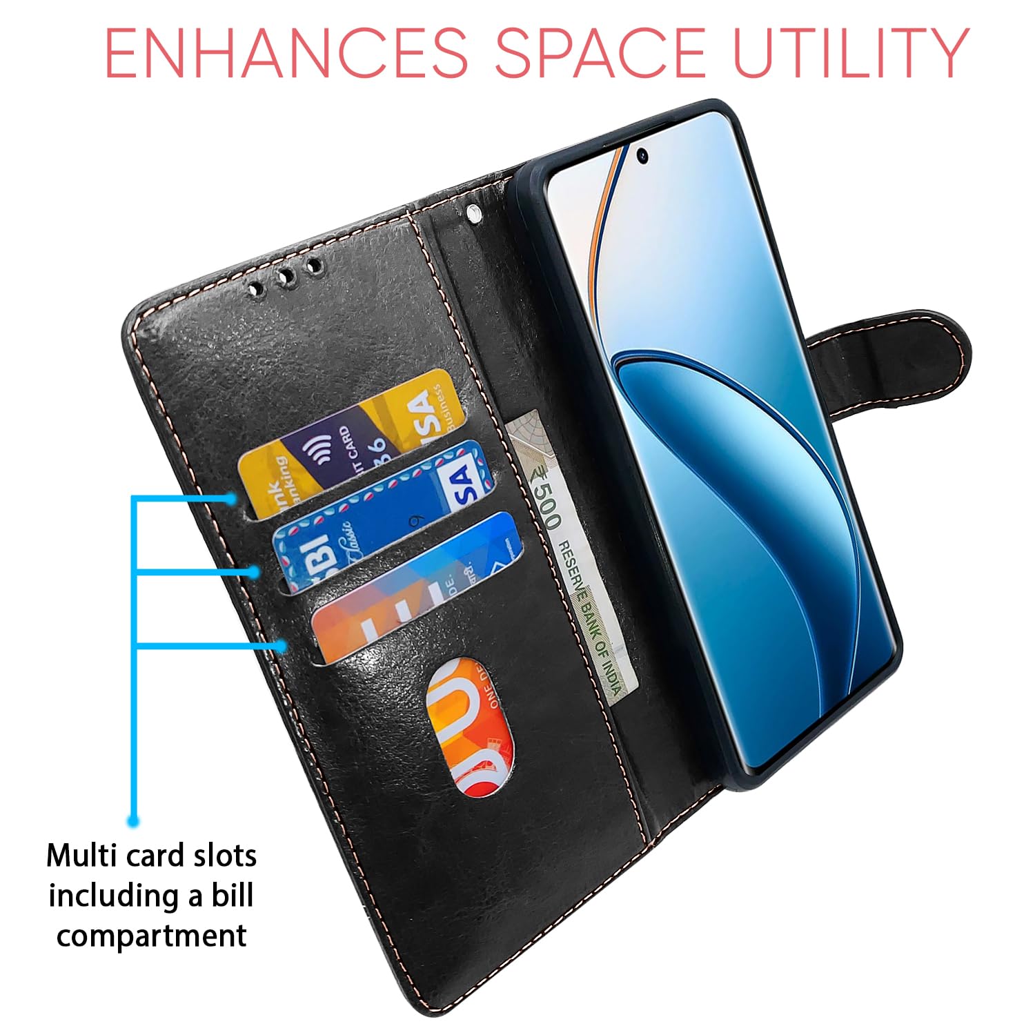 Realme 12 Pro/12 Pro Plus 5G Magnetic flip cover in black & brown by Pikkme – photo 4