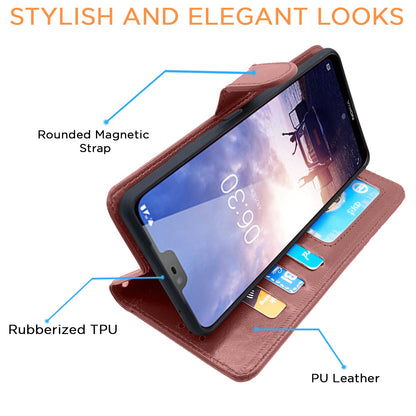 Pikkme Nokia 6.1 Plus Vintage Flip Cover (Brown)