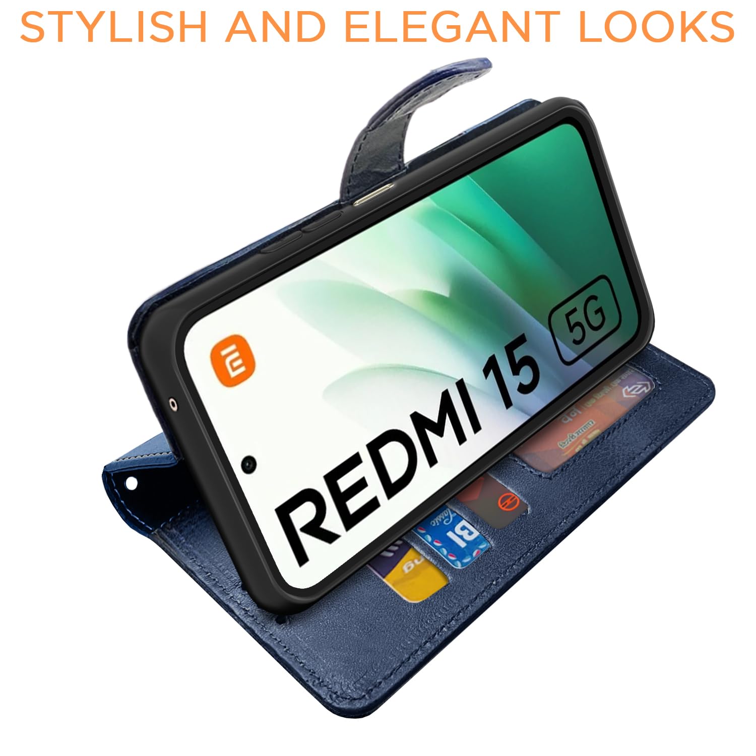 Redmi 15 5G flip cover in navy & light blue by Pikkme – photo 3