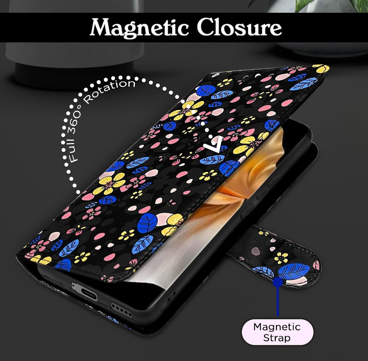 Pikkme Vivo V30 Pro 5G Flower Flip Cover (Black)