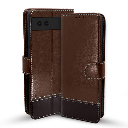 Google Pixel 6a Magnetic wallet flip cover in brown & coffee by Pikkme