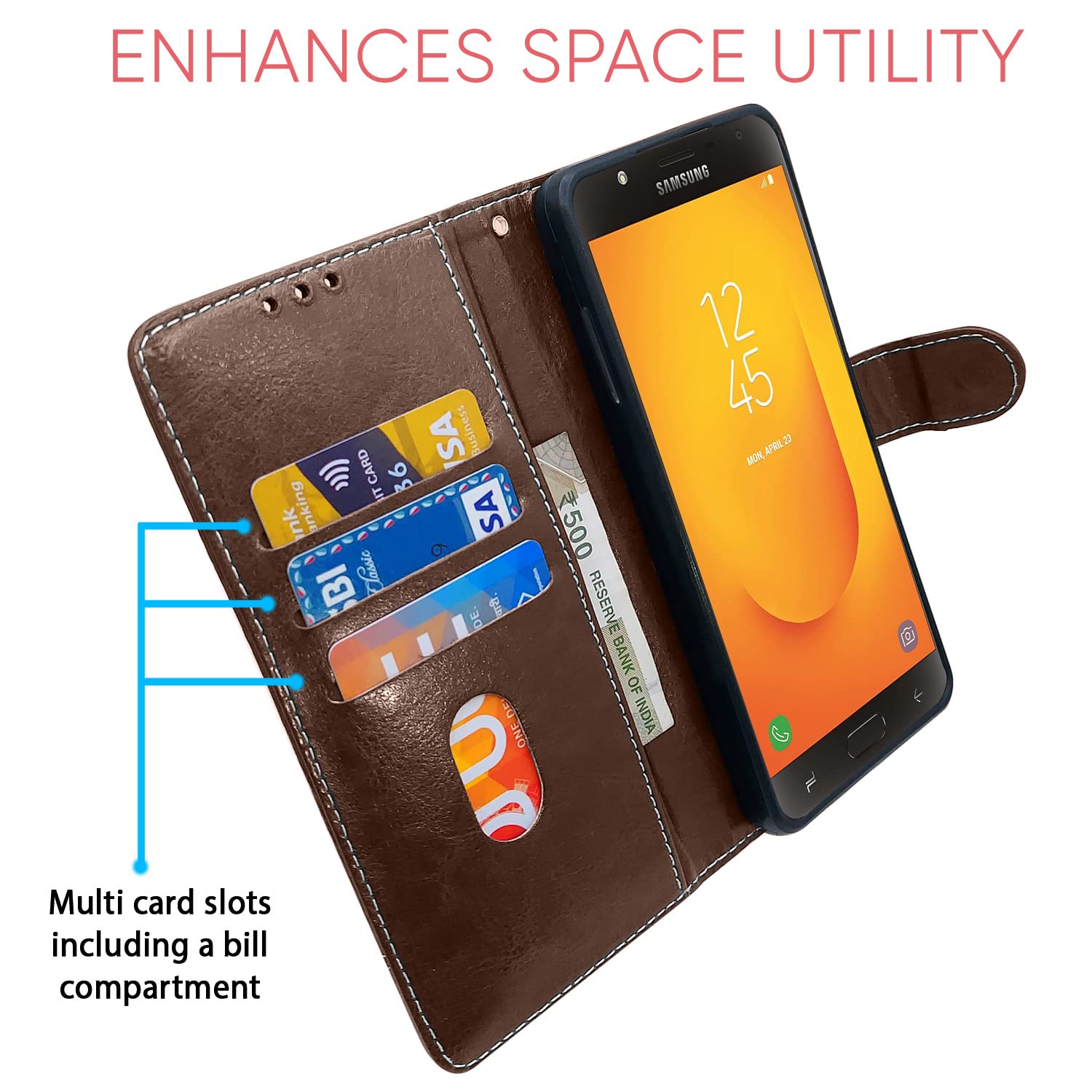 Brown & coffee Magnetic wallet flip cover for Samsung J7 – Pikkme – photo 3