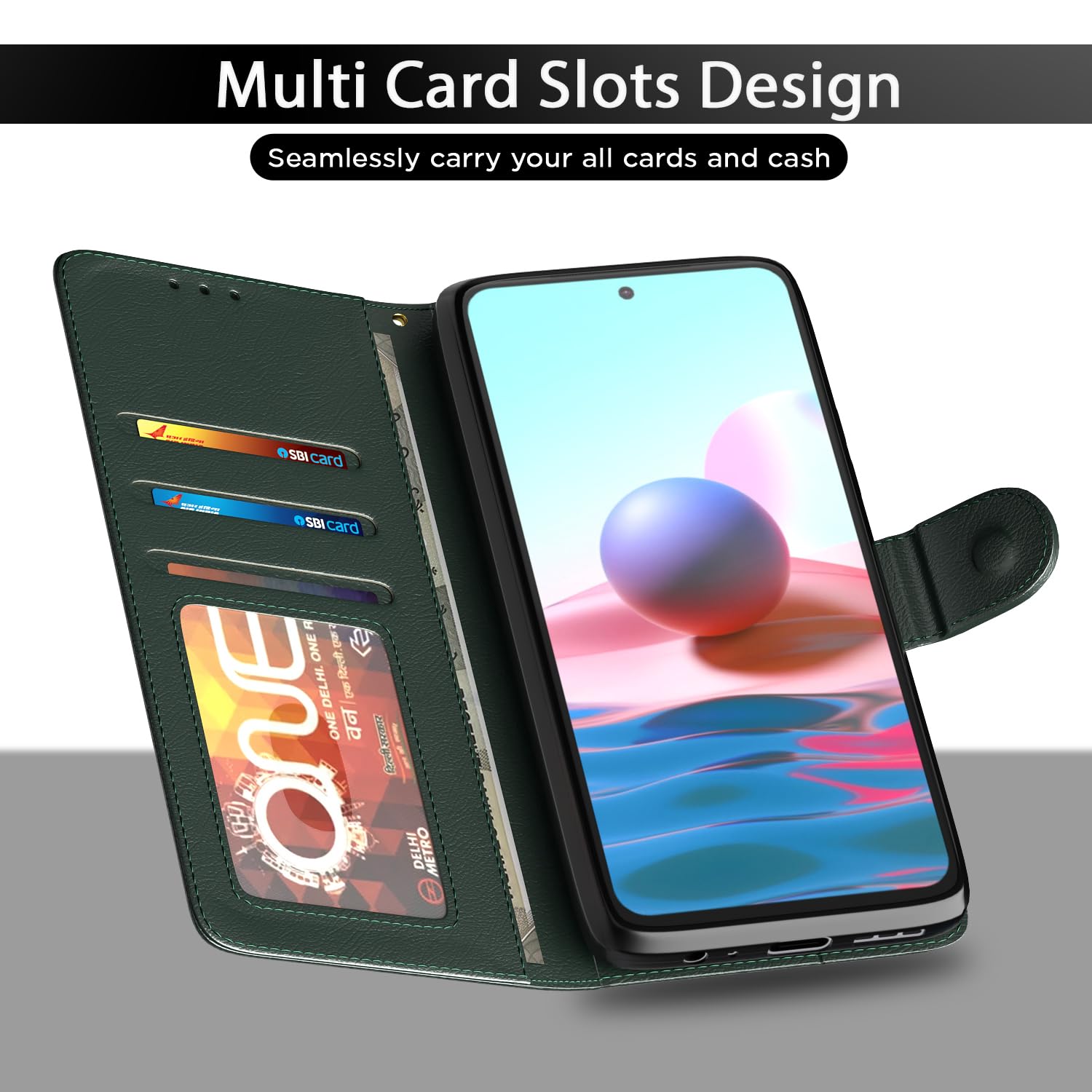 Green Wallet flip cover for Redmi Note 11T/Poco M4 Pro – Pikkme – photo 5